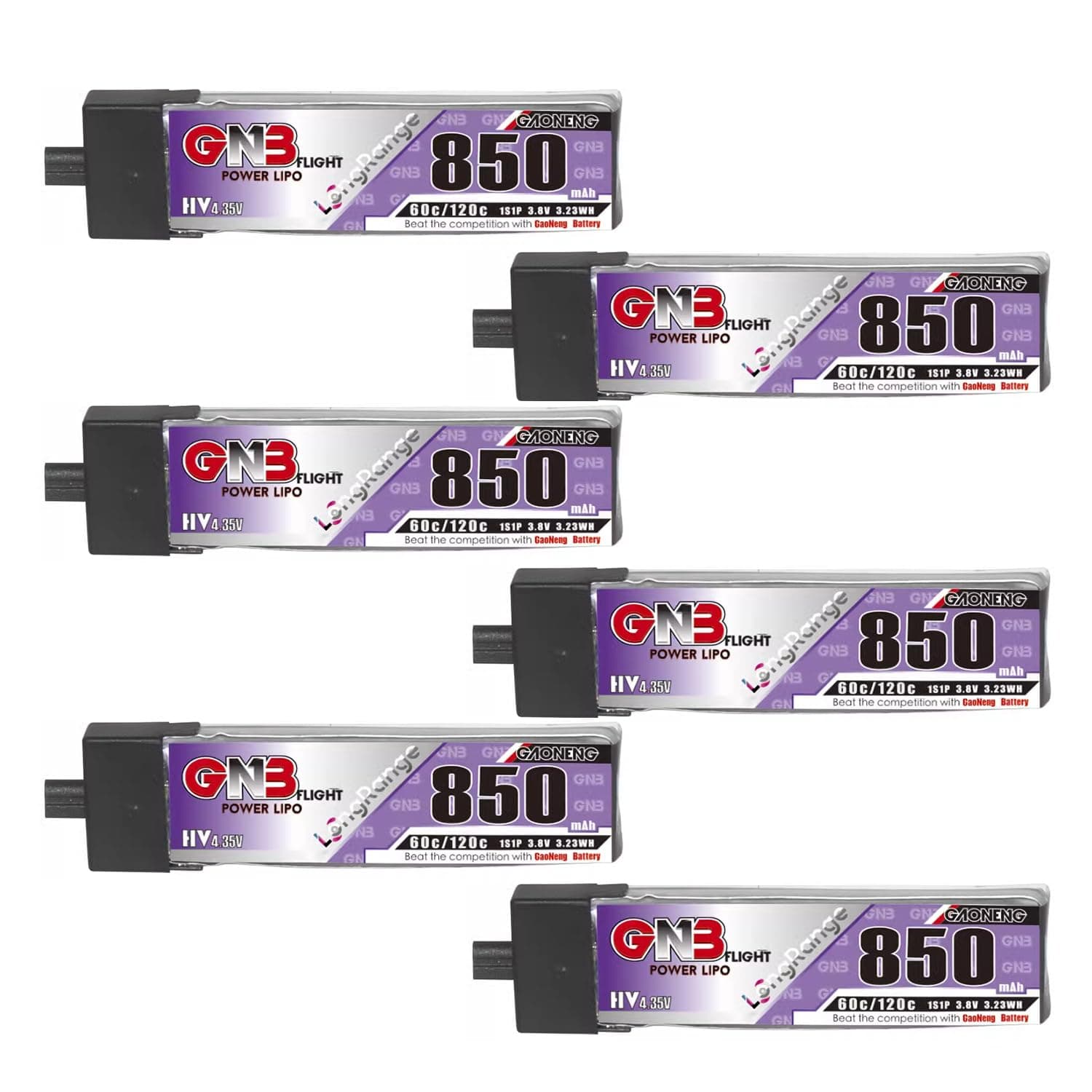 GAONENG6pcs GNB 850mAh 1S LiPo Battery 60C 120C 3.8V with A30 Connector for Tinyhawk Brushless 75mm FPV Drone Emax Tinyhawk S Happymodel Mobula6 HGLRC Petrel 75Whoop Spare RC Parts