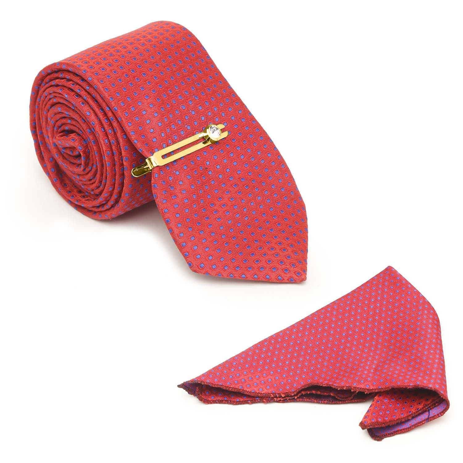 Mens Woven Premium Silk Necktie With Pocket Square and Golden Tie Pin (TEGP)