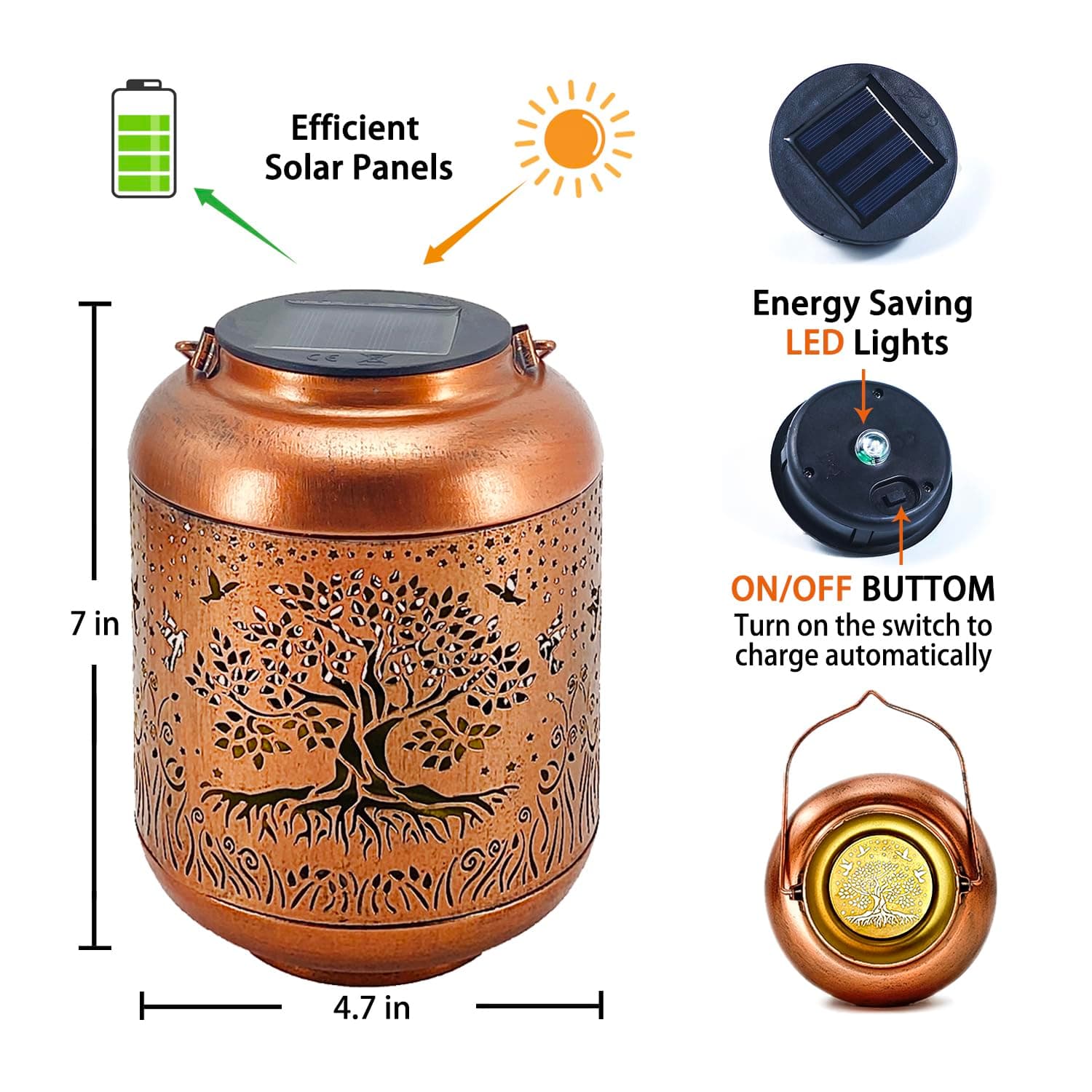 TIGGSY Tree of Life Solar Lanterns Outdoor Waterproof Hanging Solar Lights Big Tree Gifts for Women Men Metal Decorative LED Lanterns for Yard, Patio, Lawn, Tabletop, Pathway, Landscape, Garden Decor