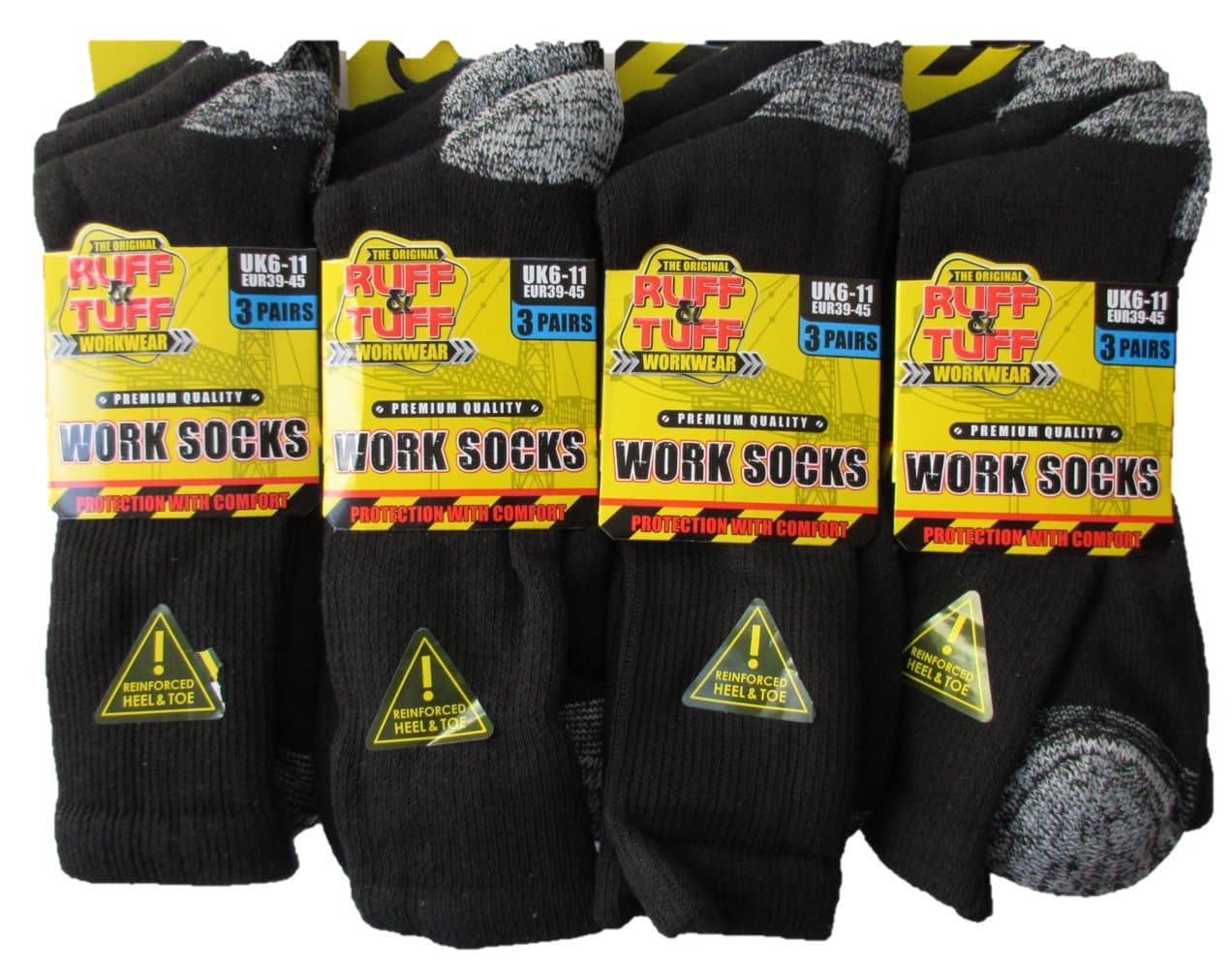 12x Mens Hard Wearing Work Socks - Safety Boot Socks - Excellent Quality - Warmth and Comfort Guaranteed Size 6-11 Black