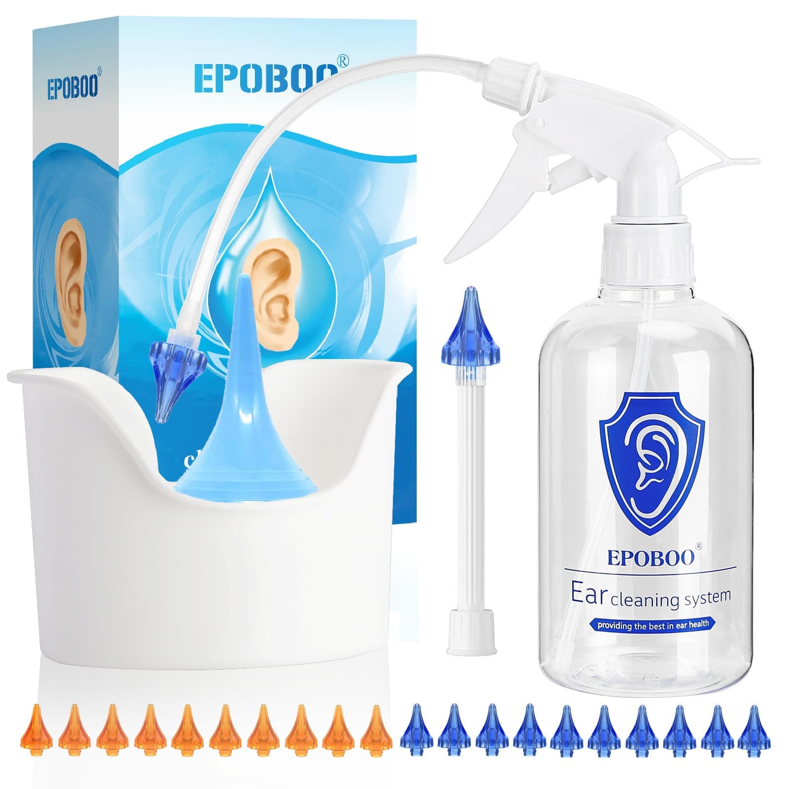 Ear Wax Removal Spray Kit ā Safe, Gentle & Effective Ear Irrigation, FSA Eligible, 500ml Bottle with Basin, Drying Bulb, 20 Reusable Tips, Rigid Pipe for One-Person Use & Flex Tube for Family Use