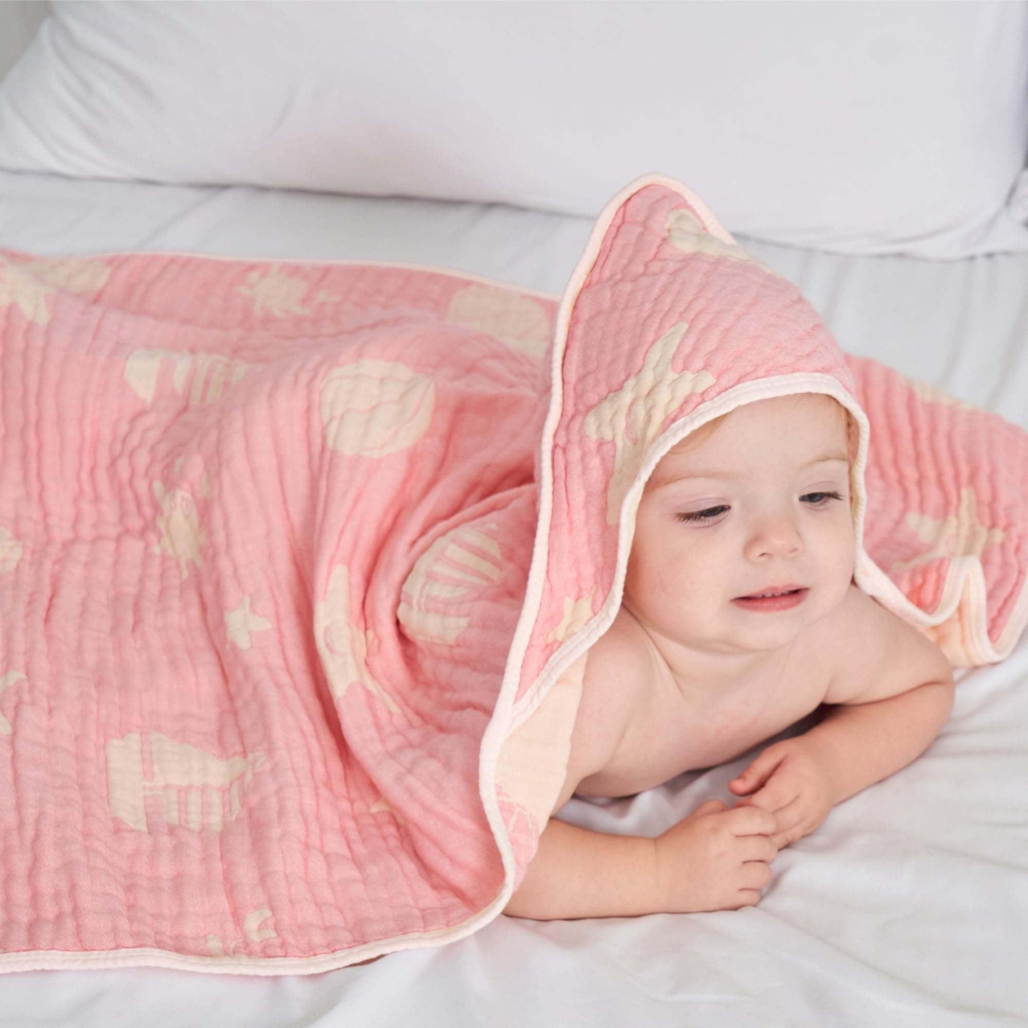 Ultra-Soft Muslin Baby Hooded Towel - 32 x 32 Inches, Ideal for Bath & Beach, Suitable for Both Boys & Girls from Newborns to Toddlers