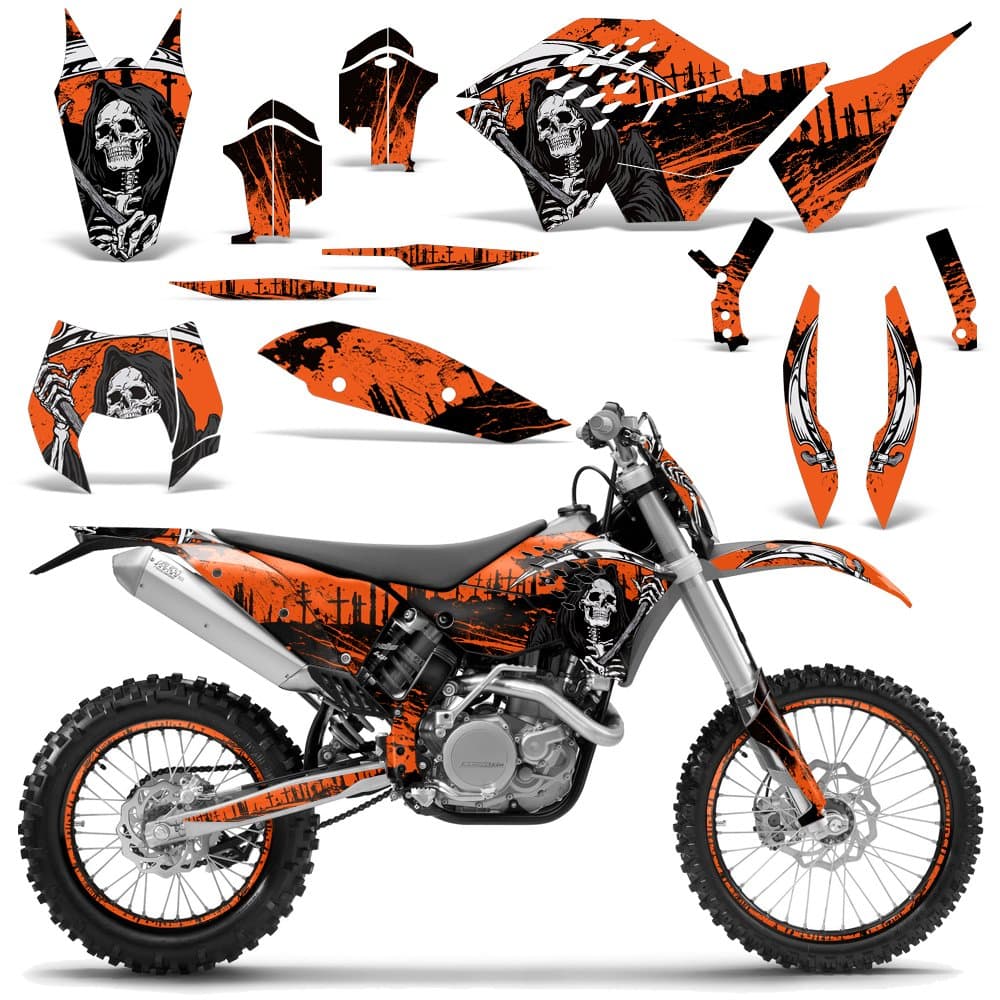 MX Dirt Bike Graphics kit Sticker Decal Compatible with KTM SX XCR-W XCF-W EXC XC-W 2007-2011 - Reaper V2 Orange