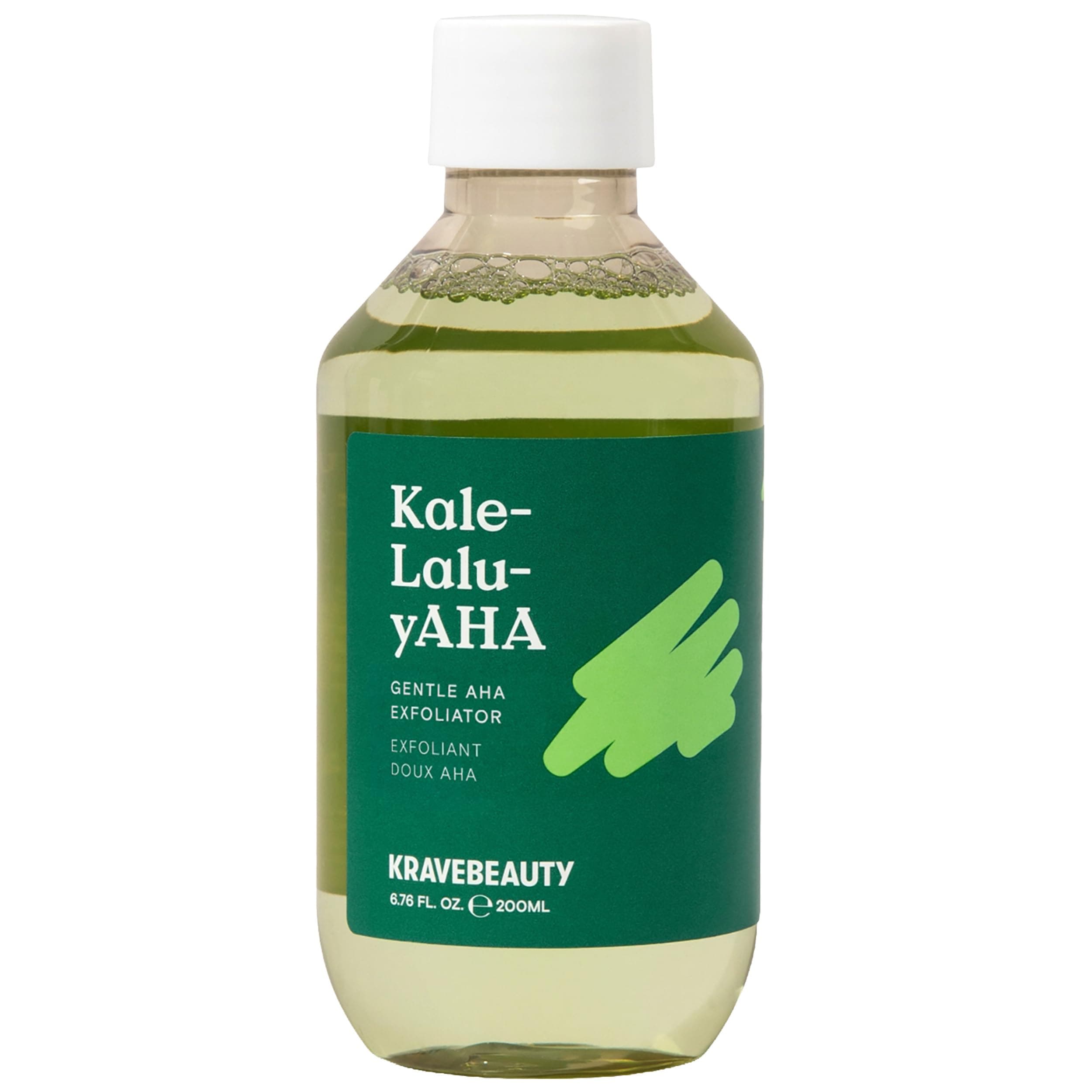 KraveBeauty Kale-Lalu-yAHA Exfoliating Toner, Smooths Texture, Evens Skin Tone, and Unclogs Pores, Gentle AHA Liquid Exfoliant with Glycolic Acid & Kale Extract, Fragrance Free, 200 mL