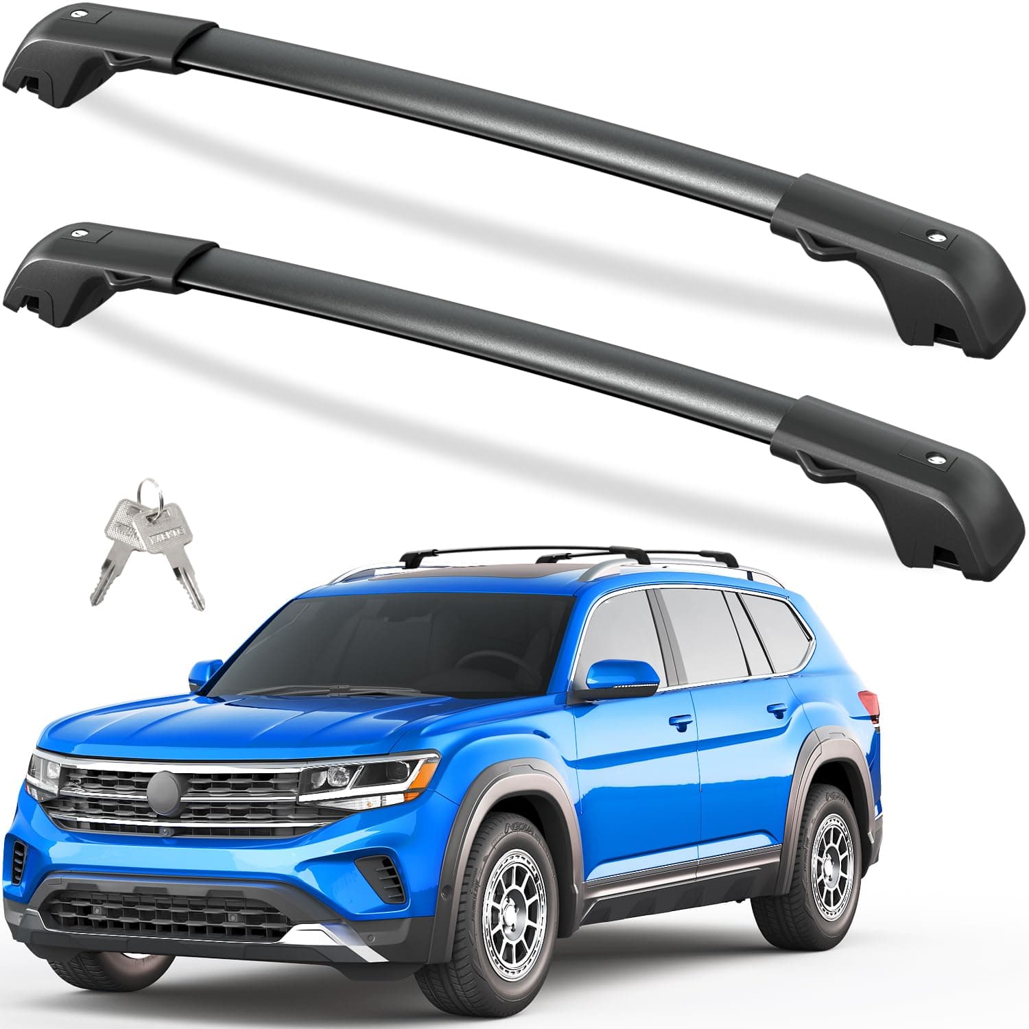 300lbs Roof Rack Cross Bars Compatible with Volkswagen VW Atlas 2017-2026 with Raised Side Rails(Not For Atlas Cross Sport), Lockble Heavy Duty Anti-Theft Aluminum Roof Rails Crossbars Rooftop