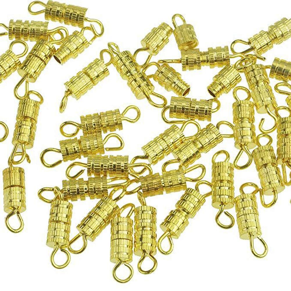 100 Sets 4mm x 15mm Screw Type Clasp Barrel Screw Clasps Screw Twist Clasps Screw Connector for Jewelry Making Necklaces and Bracelets, Golden-Color
