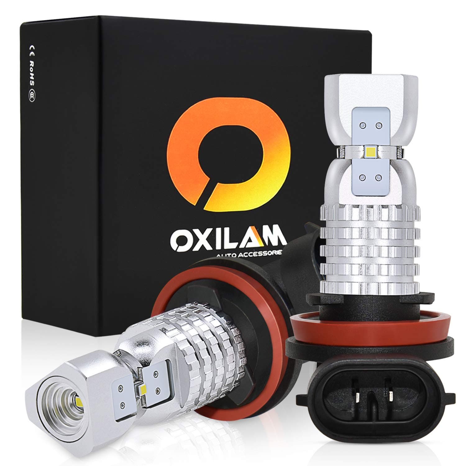OXILAM H8-H11 LED Fog-Light Bulbs Extremely Bright 2600 Lumens 6000K Xenon White Non-polarity Sensitive for Fog-Lights or DRL , Pack of 2
