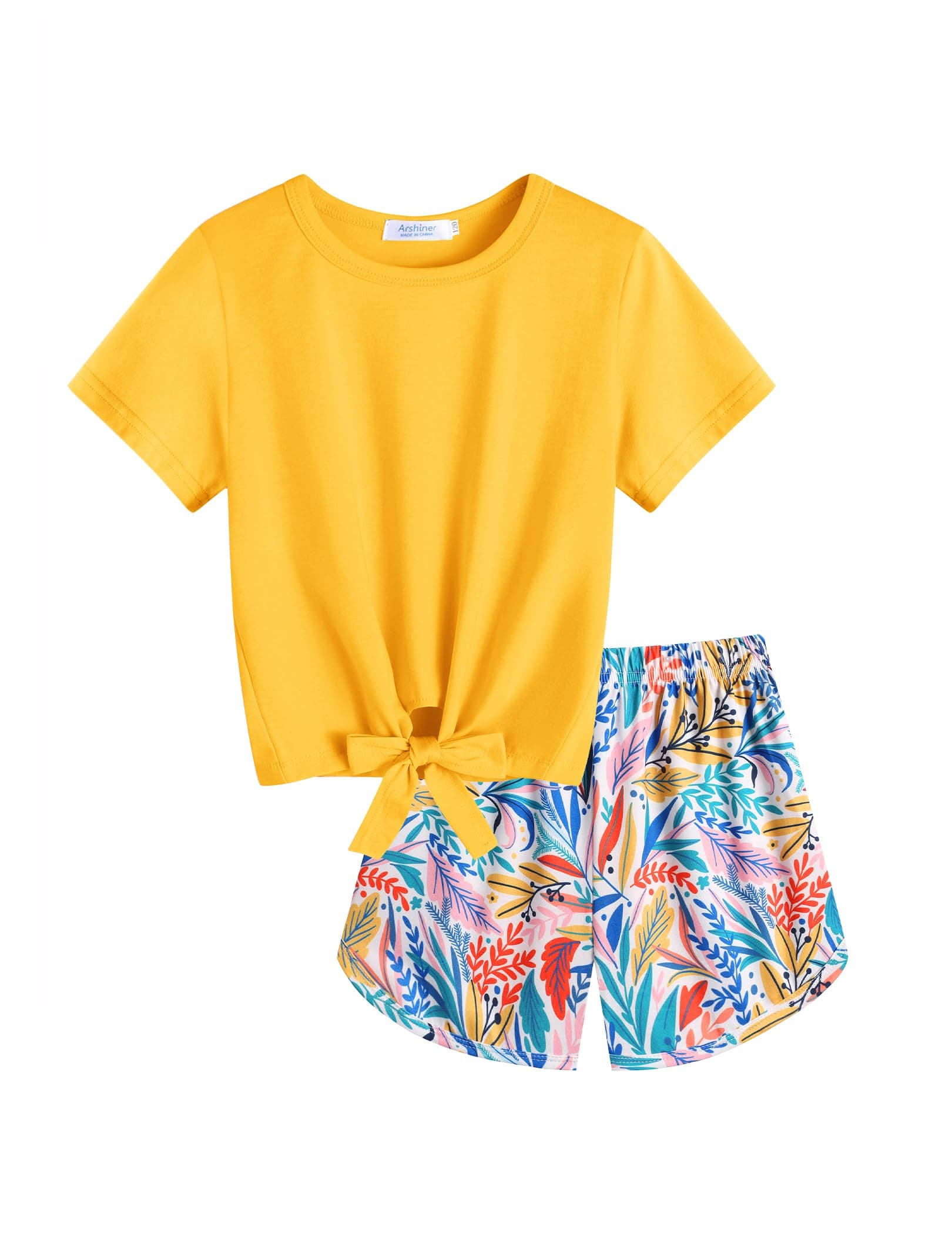 Arshiner Girls Summer Shorts Set Kids 2Pcs Tie Dye Sport T-Shirt and Shorts Set Floral Print Clothing Sets