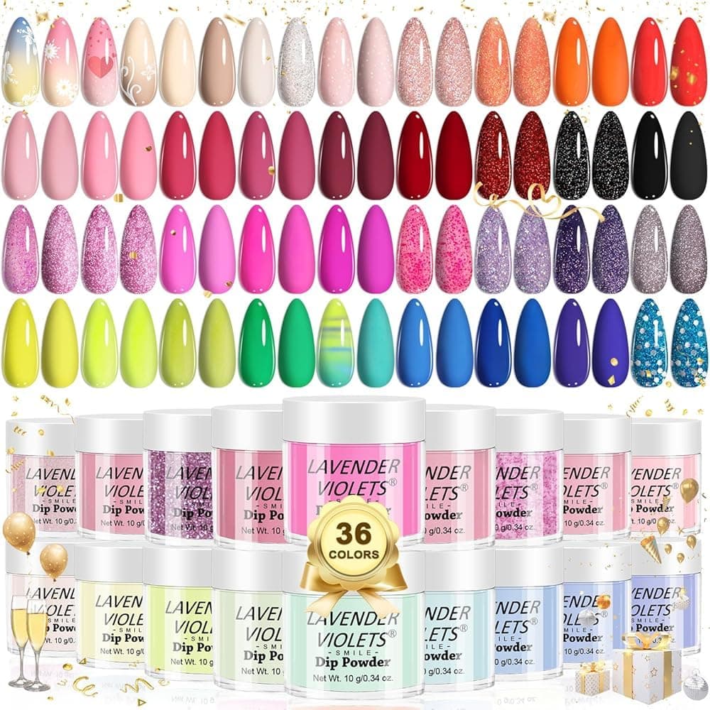 Lavender Violets 36 Colors Dip Powder Nail Kit Starter Quick Drying Dipping Powder Colors Set French Nail Nude Neon All Seasons for Home Salon M950