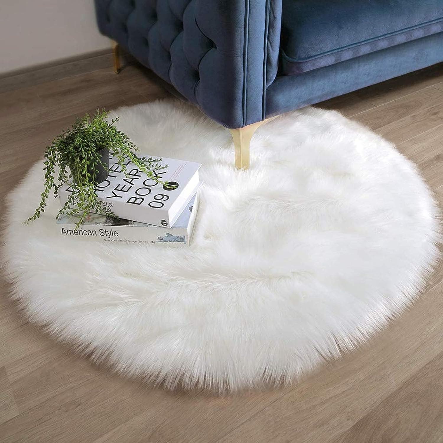 MDINC Soft Faux Fur Wool Living Room Sofa Carpet White Round Area Rug Fluffy Sheepskin Mat Indoor Ultra Soft Fluffy Bedroom Floor Sofa Living Room, 60 * 60cm
