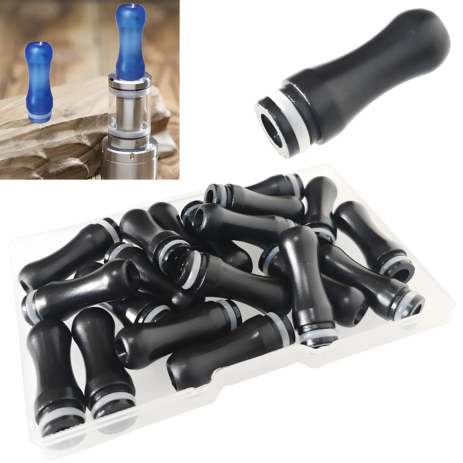 CESFONJER 20 Pcs 510 Plastic Drip Tips 510 Mouthpieces 24.5mm Length (Black Colors)
