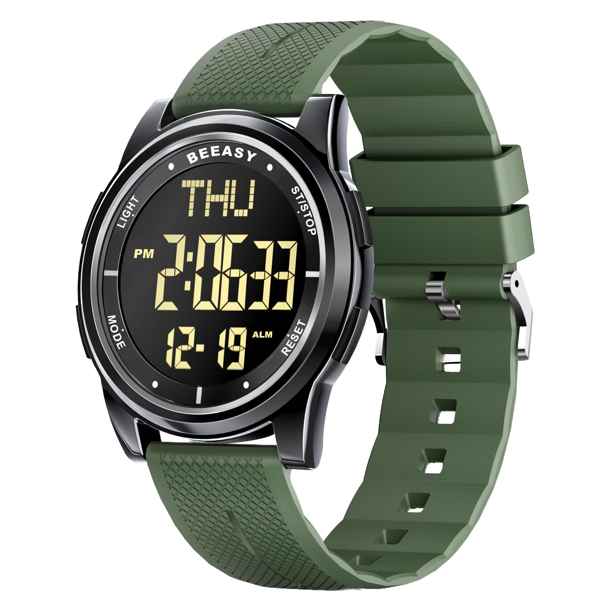 Beeasy Digital Watch Waterproof with Stopwatch Alarm Countdown Dual Time, Ultra-Thin Super Wide-Angle Display Digital Wrist Watches for Men Women, Green, FASHION