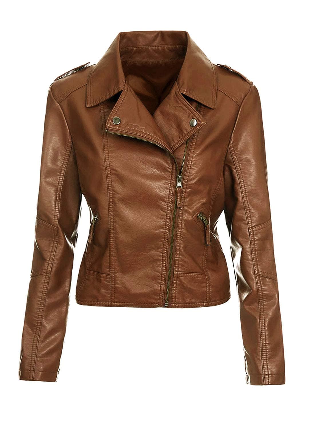 Artfasion Women's Faux Leather Jacket Ladies Girls Fashion Zip Up Motor Biker Jacket Coat (Black,XS to XXL)