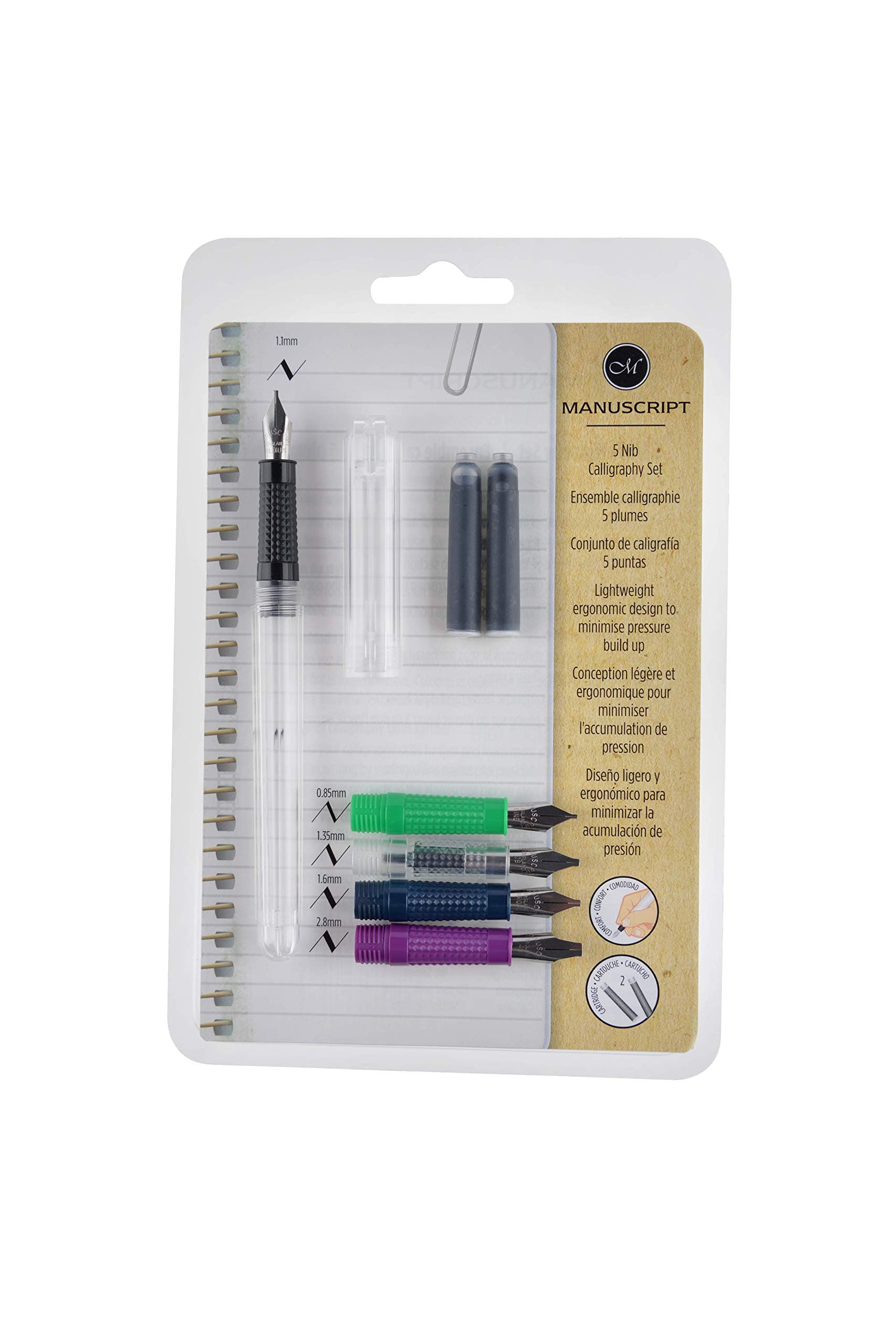 MANUSCRIPT5 Nib Calligraphy Set – Dodec Fountain Pen, 5 Nib Sections, 2 Ink cartridges, Ideal for Those Starting Their Calligraphy Journey & for Those Looking to Expand Their Calligraphy Skills