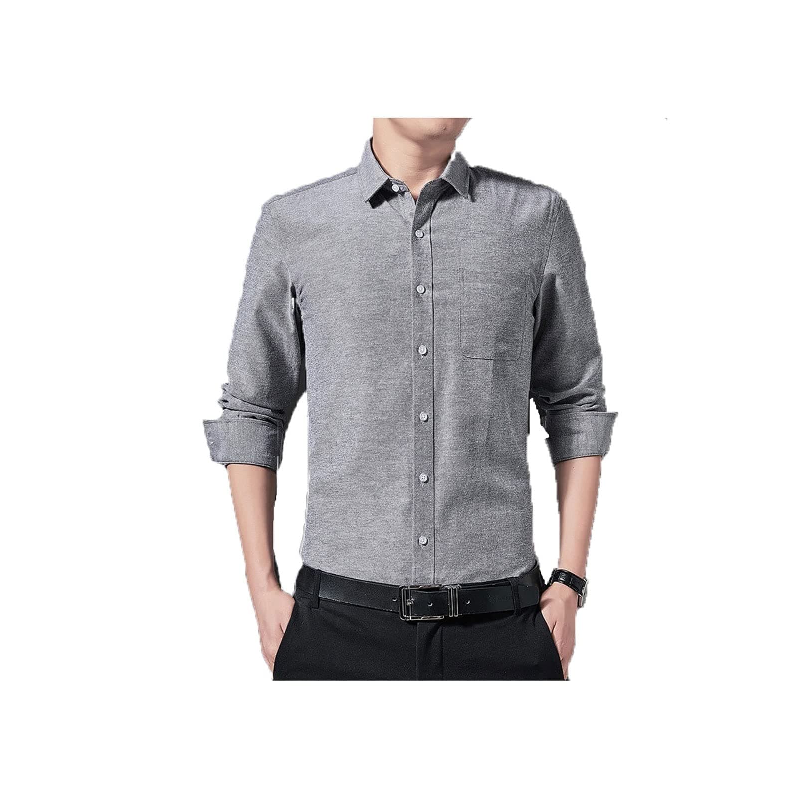 OBUMIOBUMI Long sleeve work shirts for men Men Business Solid Color Long-sleeved Shirt Classic Design Casual Office Formal Wear Tie Overalls Quality Shirt (Size : XL)