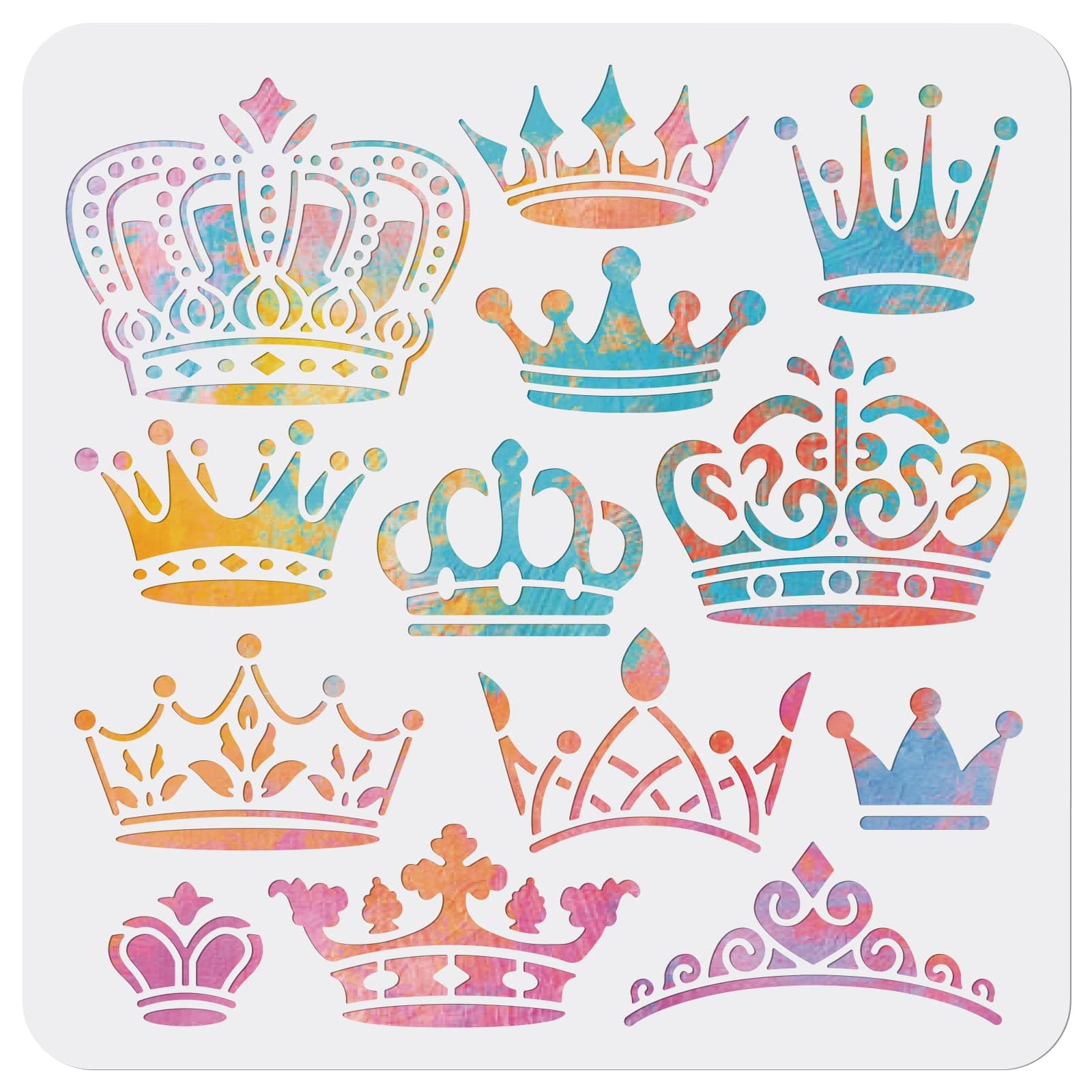 MAYJOYDIY 13 Styles Crown Stencil Queens Princess Crown Stencils for Painting 11.8×11.8inch Reusable King Crown Template for DIY Gift Birthday Parties Decorations Crafts Scrapbooking Album Paper Card