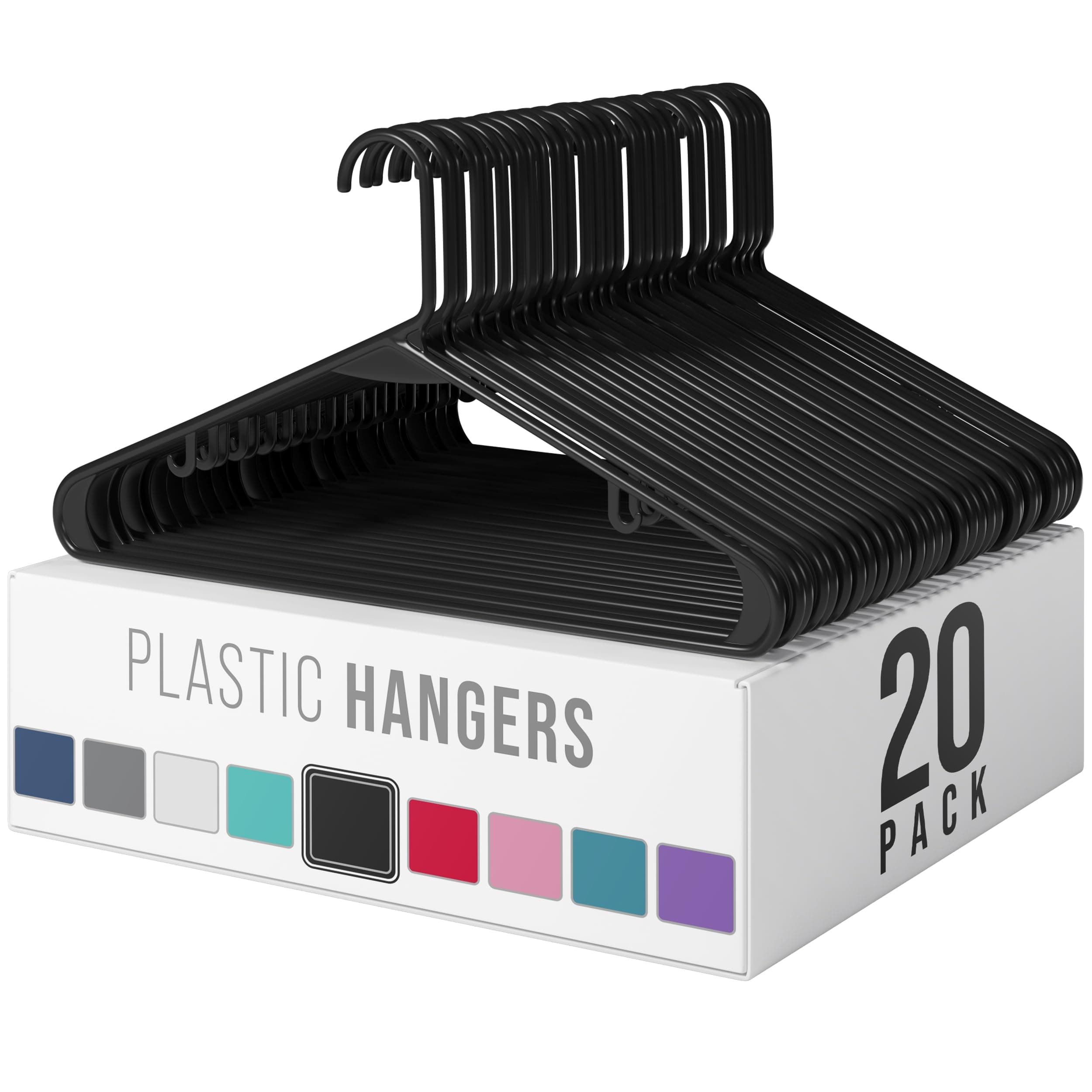 Plastic Hangers 20 Pack Black - Clothes Hangers - Makes The Perfect Coat Hanger and General Space Saving Clothes Hangers for Closet - Percheros Ganchos para Colgar Ropa Hangars