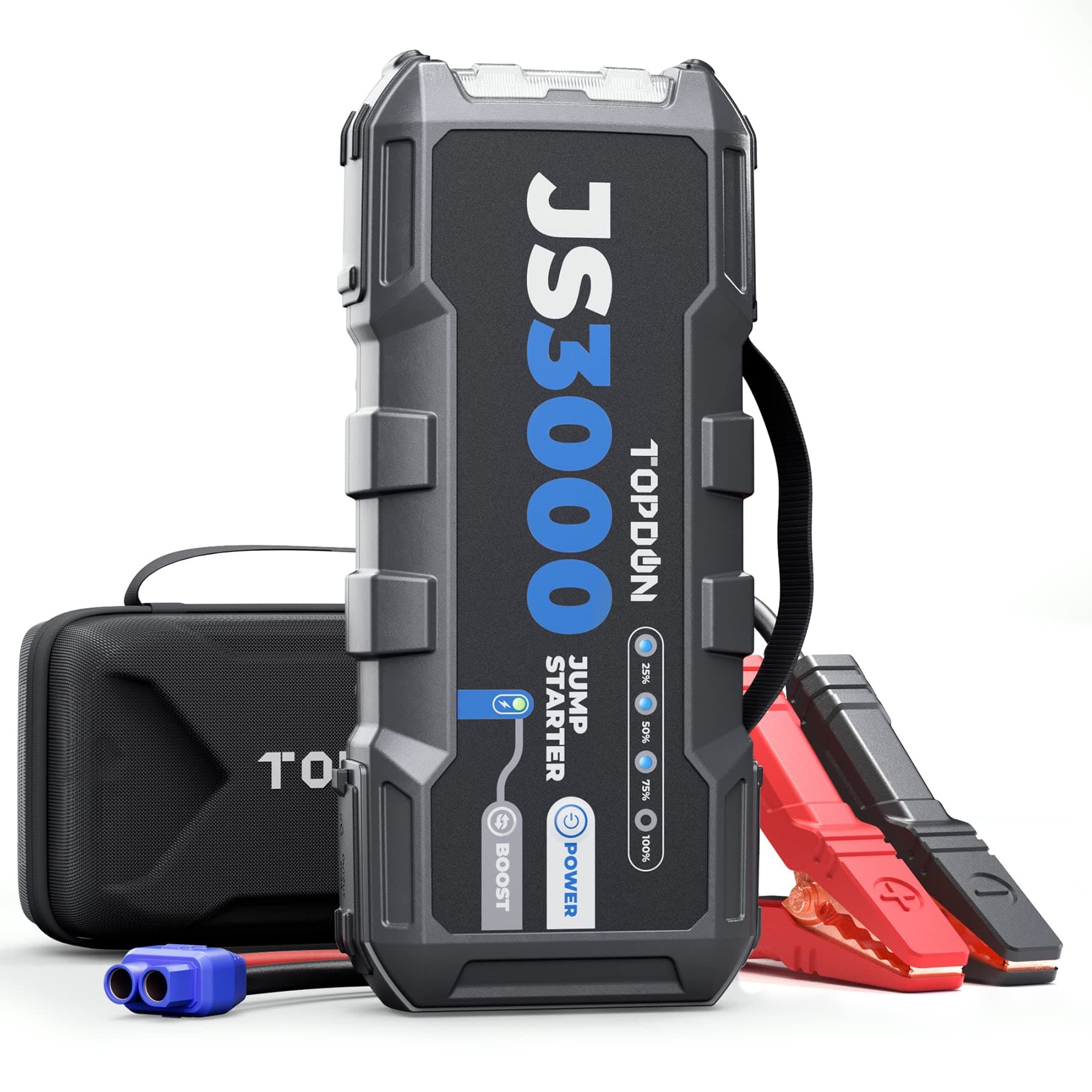 Jump Starter Power Pack, TOPDON JS3000 Car Battery Booster for Up to 9L Gas/ 7L Diesel Engines, Portable Car Starter Power Bank with Handle/Jump Lead/EVA Case