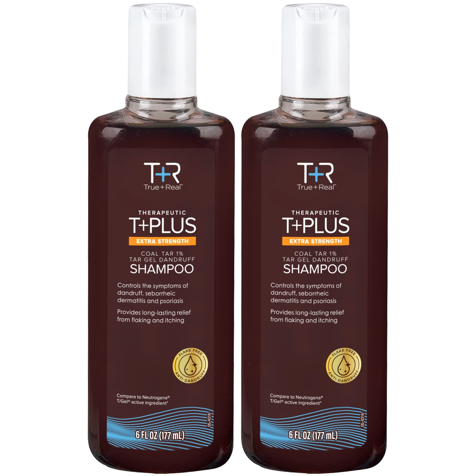 True+Real Coal Tar Therapeutic Plus Tar Gel Anti-Dandruff Shampoo Extra Strength 1% Coal Tar, 6 Fluid Ounce 2 Pack