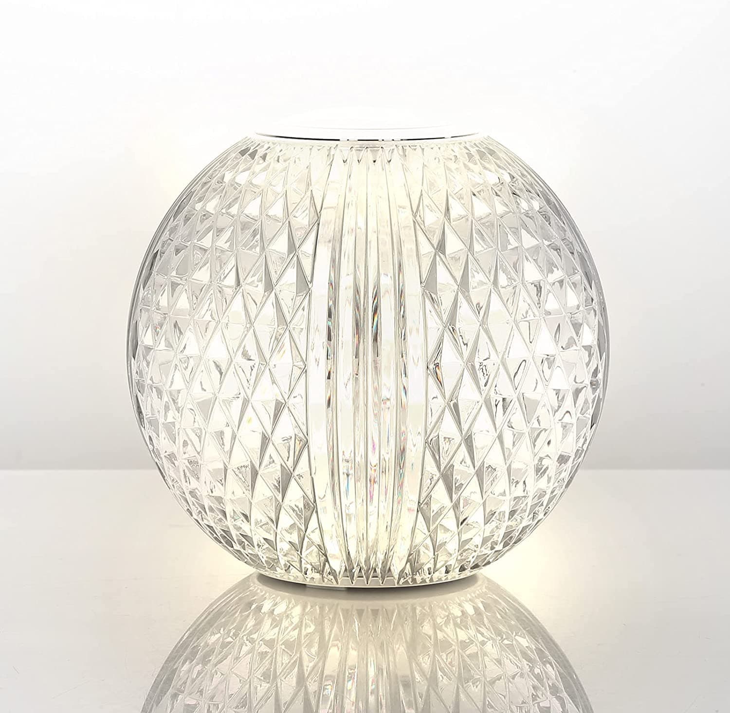 AGM Crystal Lamp, Diamond Table Lamp, Adjustable Light, Round LED Night Light, 11 cm / 4.3 Inch Diameter, Rechargeable and Portable Bedside Lamp for Bedroom/Living Room/Bar (L)