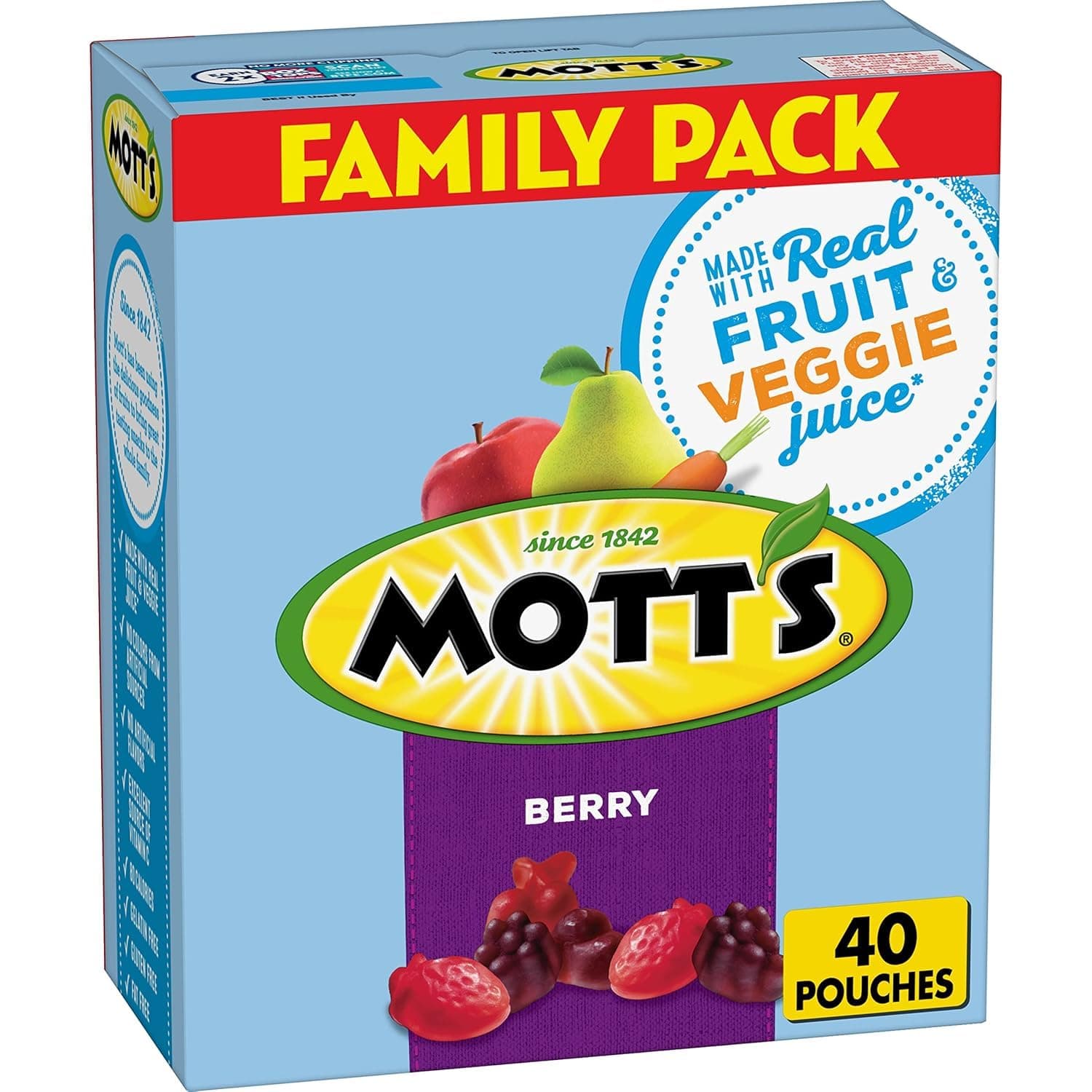 Mott's Fruit Flavored Snacks, Berry, Family Pack, Gluten Free, Kids Snacks, Halloween Candy Alternative, 40 ct