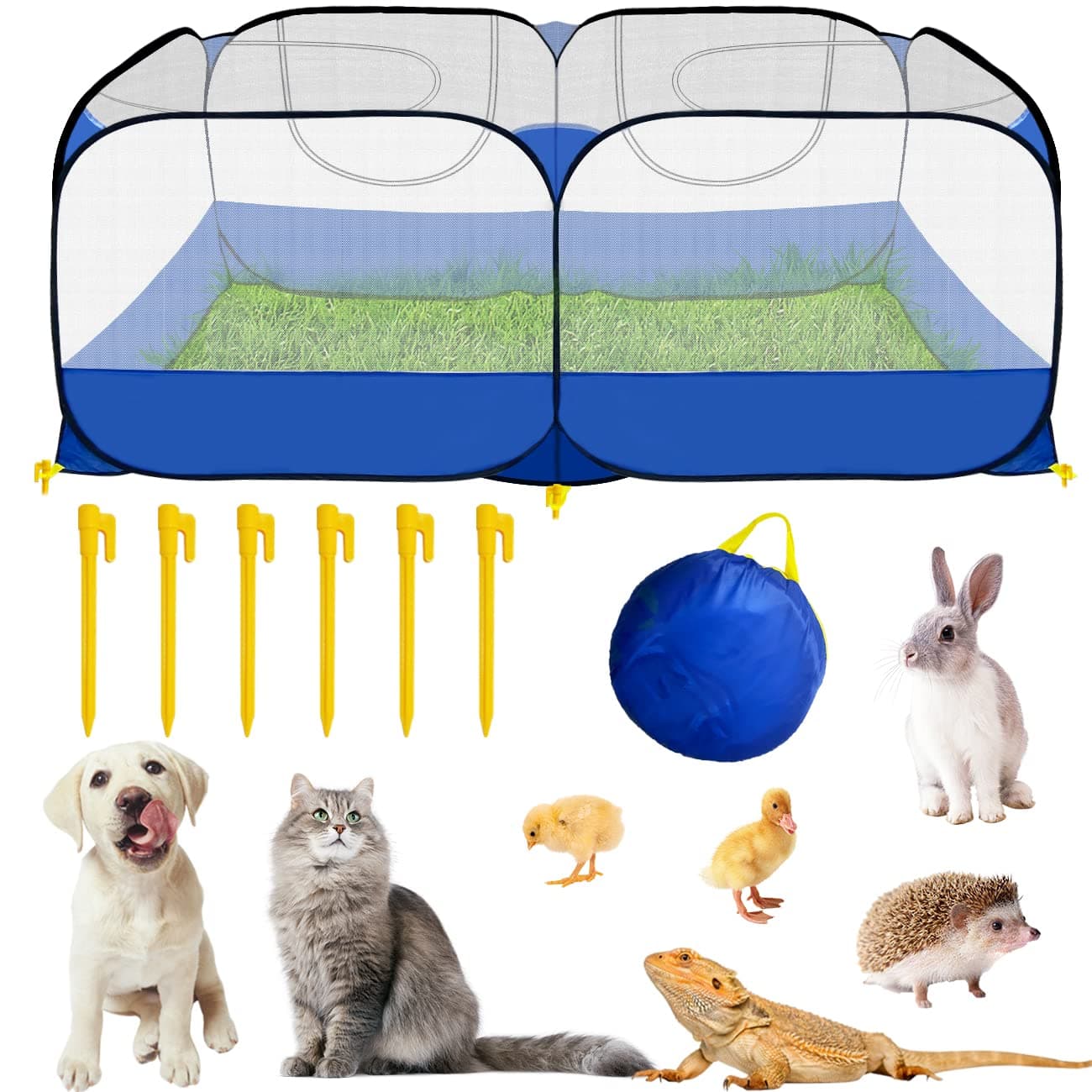 Small Animals Playpen,Reptiles Cage,Chicken Run Coop Chicken Playpen Breathable Transparent Pet Playpen Pop Open Outdoor/Indoor Exercise Fence,Portable Yard Fence (Blue)