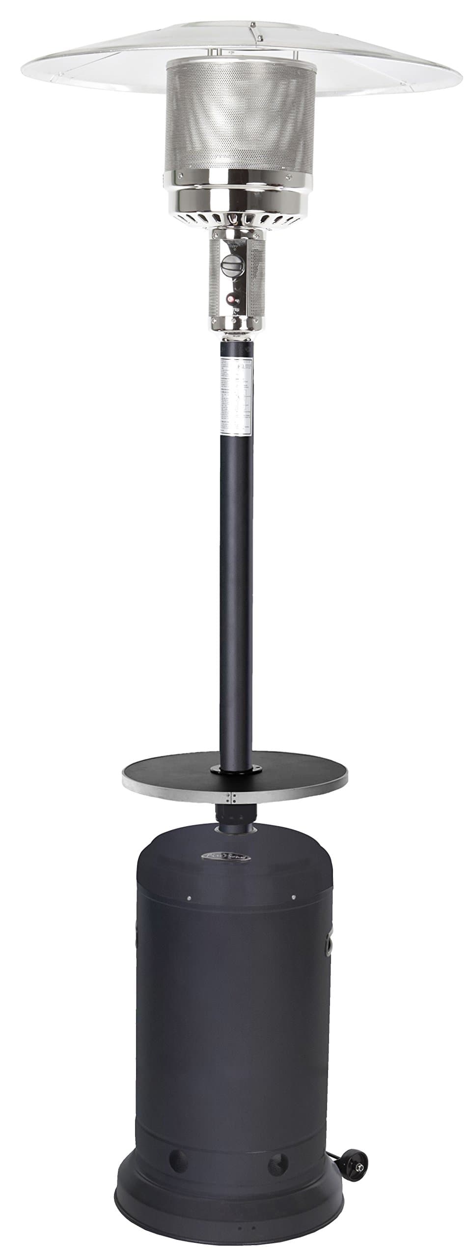 Golden Flame Outdoor Propane Patio Heater | 46,000 BTU | XL-Series | Anti-Tilt and Safety Shut-Off | Residential and Commercial | Includes Drink Table and Wheels | Black (Matte Finish)