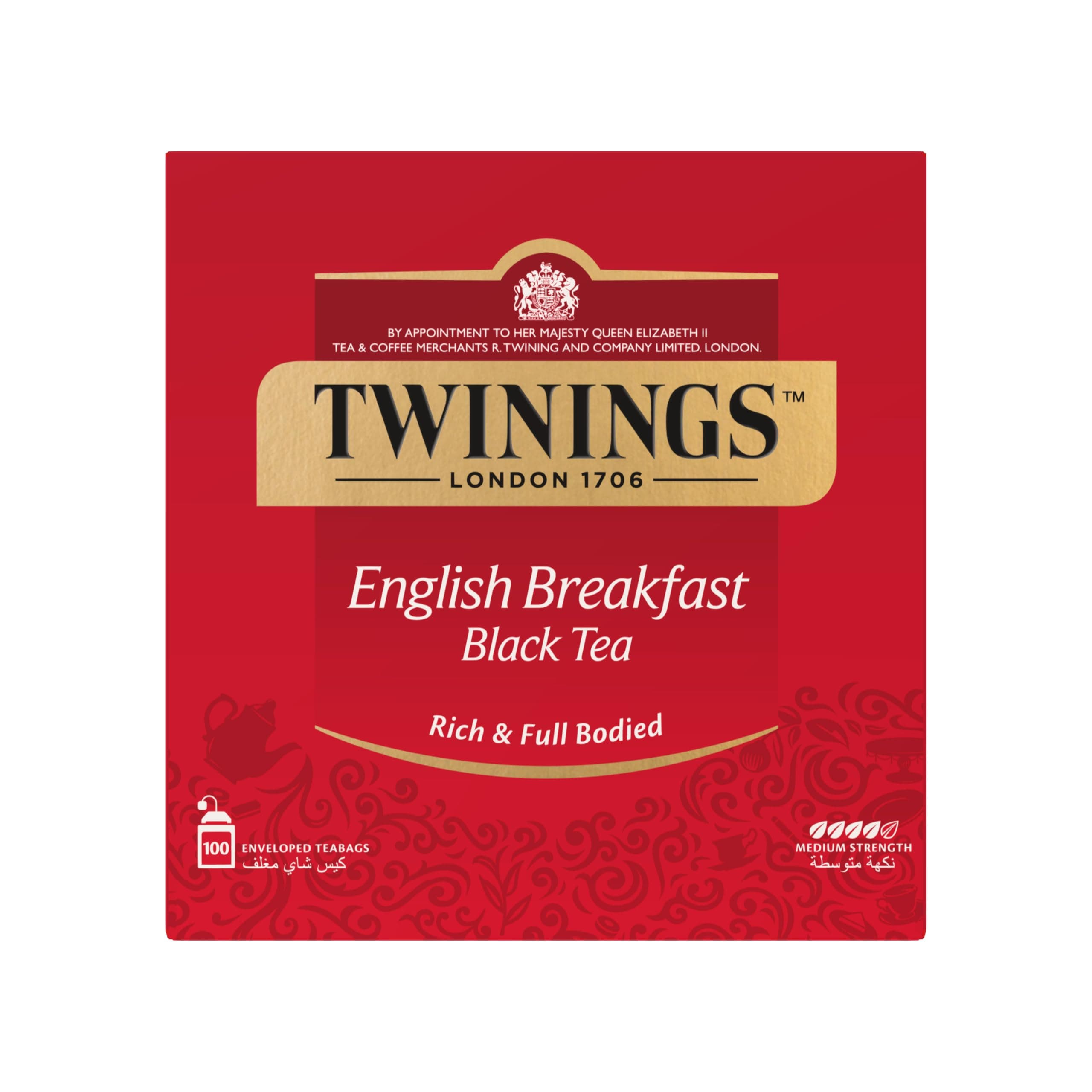 Twinings English Breakfast Black Tea, Individual Tea Bags, Traditional Luxury Tea Blend with Strong Well Rounded Flavour, 100 Tea Bags