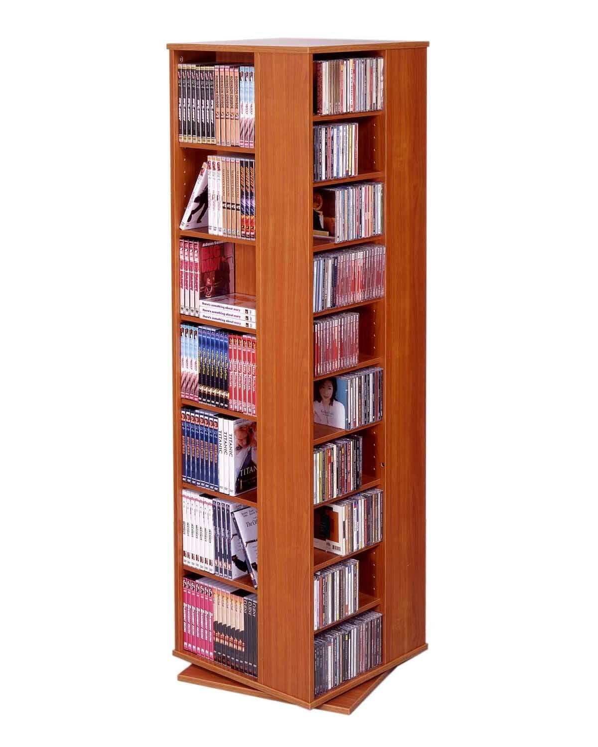 Leslie Dame CD-1040CHY Revolving CD / DVD Storage Tower in Light Cherry