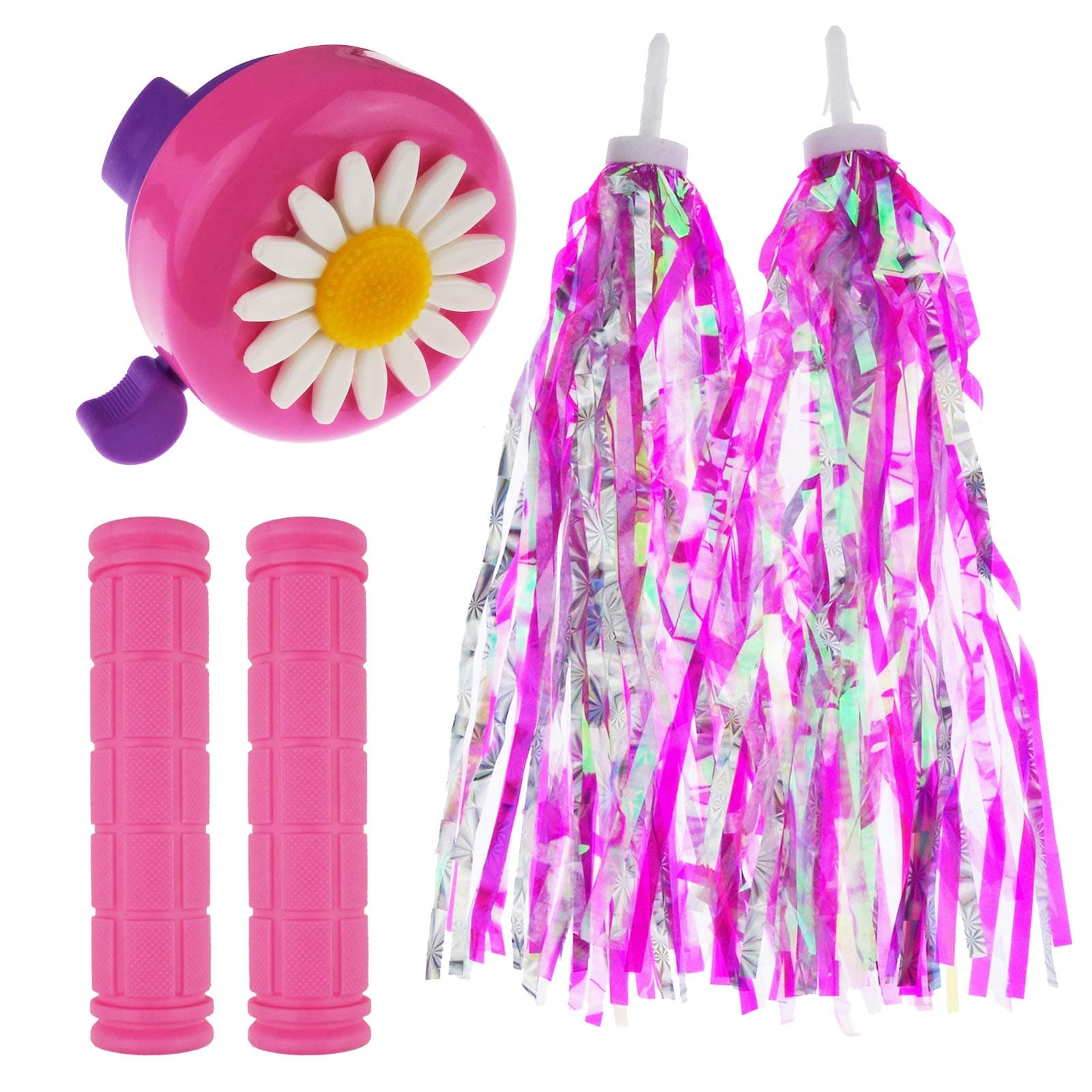 Kasteco 2 Pack Bicycle Bike Handlebar Scooter Streamers,1 Pack Bicycle Bell and Bicycle Handle Bar Grips