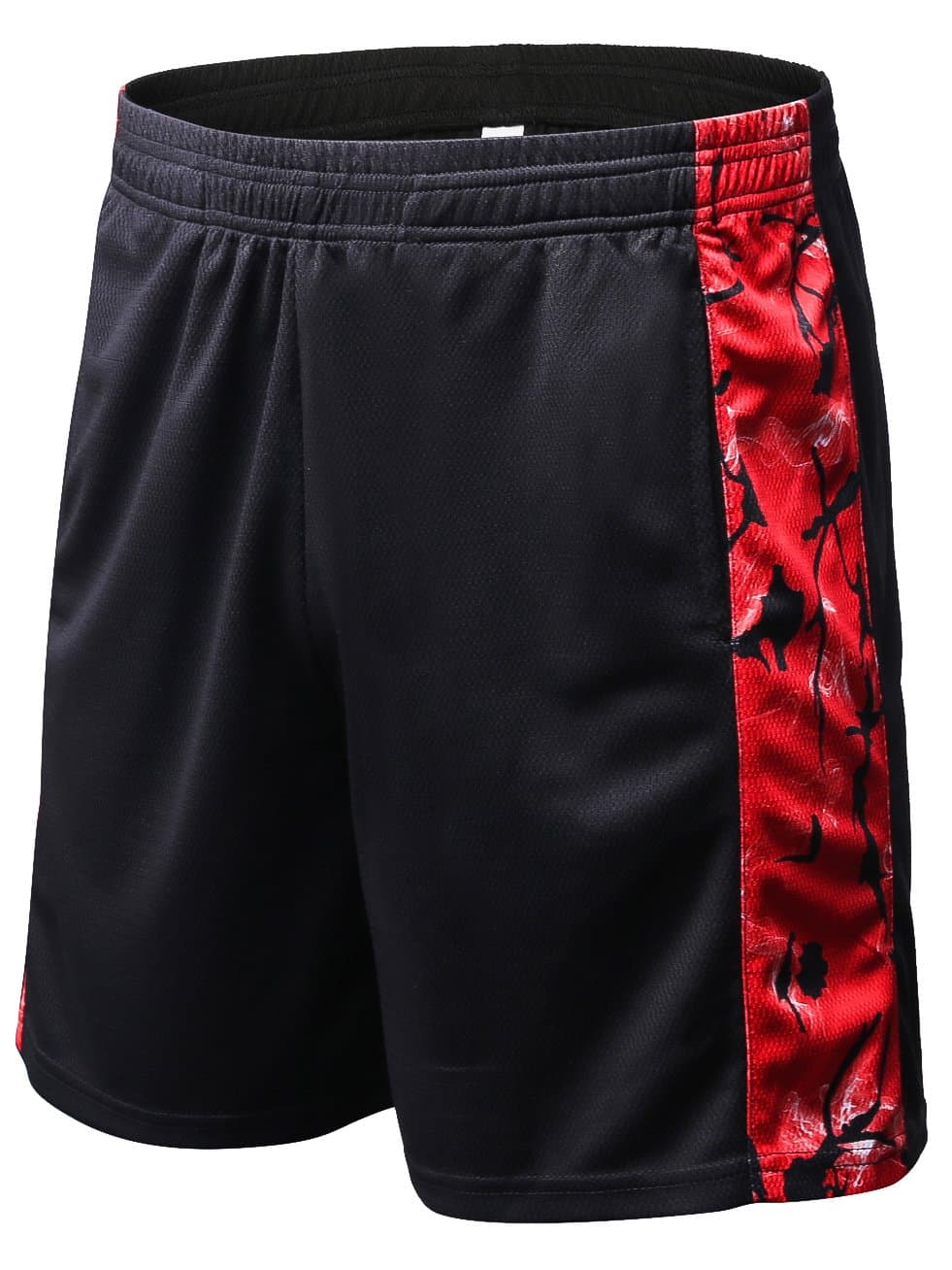 Semele Men's 7" Workout Running Mesh Shorts with Pockets,7015,Black & Red,XL