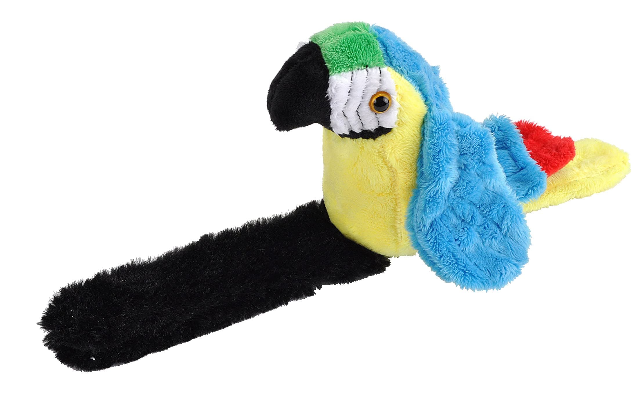 Perching Parrot, Blue and Yellow Macaw, Snap Bracelet, Records and Replays, 9 Inches, Gift for Kids, Plush Toy, Fill is Spun Recycled Water Bottles