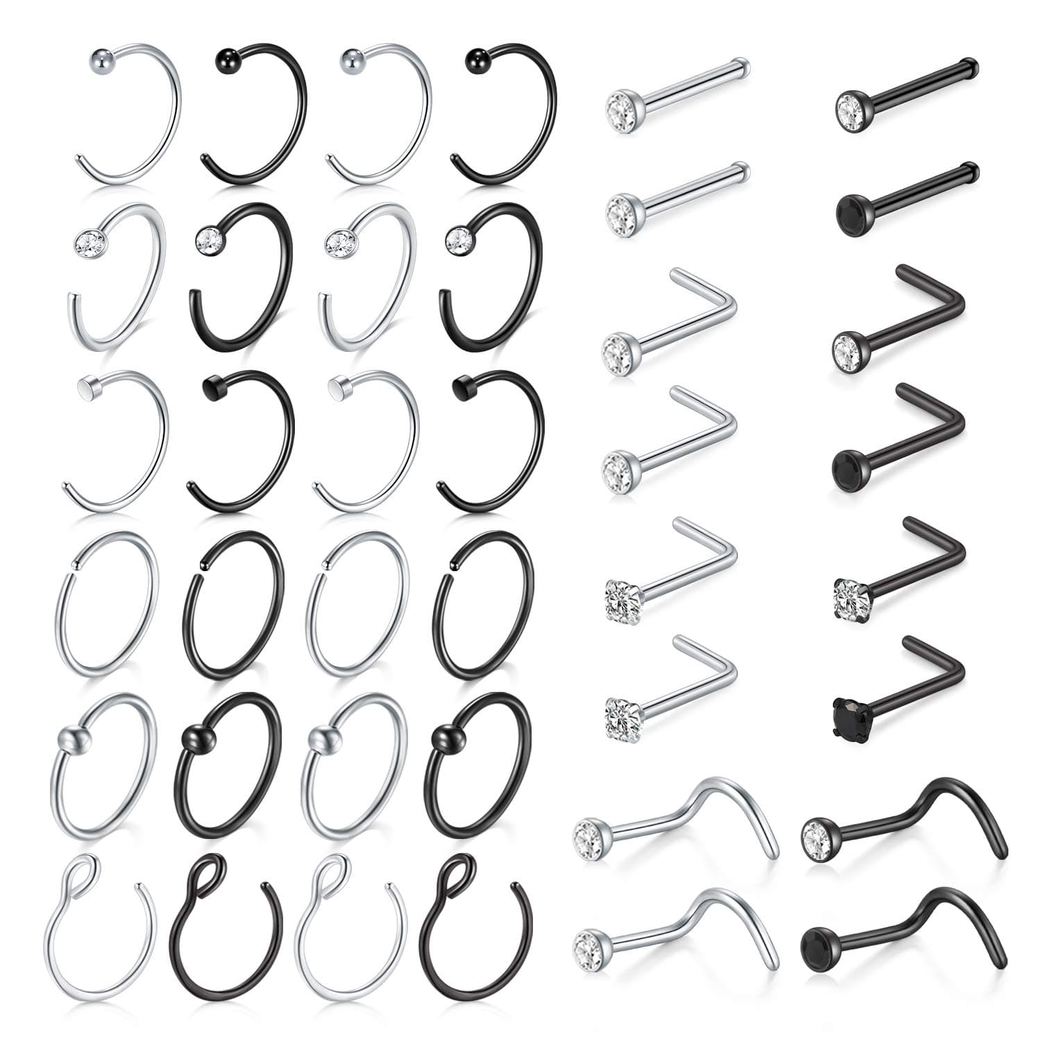 Nose Rings 20g Nose Rings Hoops Nose Studs Nose Rings for Women Surgical Steel Nose Hoops 20 gauge Nose Screw Nose Piercing Jewelry Silver Rose Gold