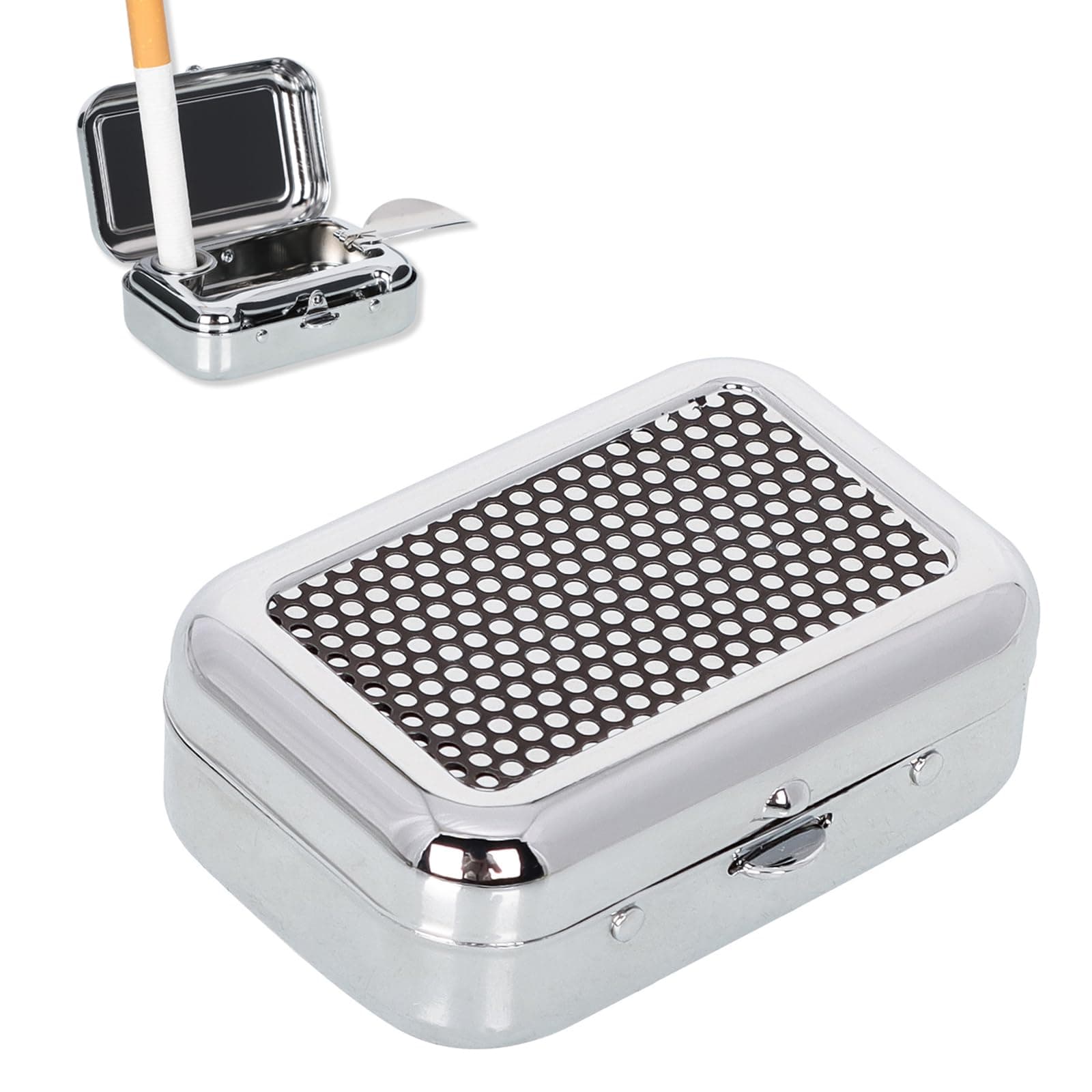 Portable Ashtray, Stainless Steel Square Pocket Mini Ashtray for Travel with Lid, Small and Odour-Proof, perfect for Outdoor Camping, Hiking, Travel, Garden, Bar, Car (Black)