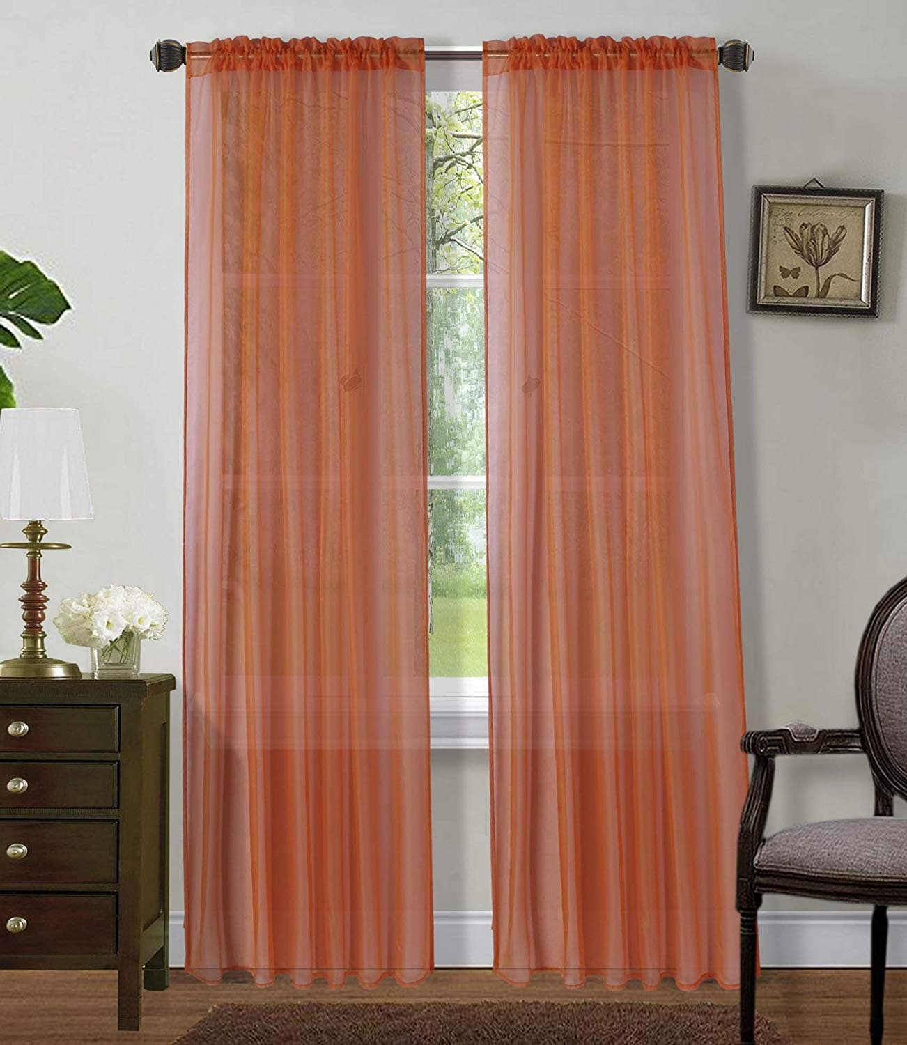 Drape/Panels/Treatment Beautiful Sheer Voile Window Elegance Curtains for Bedroom & Kitchen, 57" inch x 84" inch, Set of 2 (Orange)