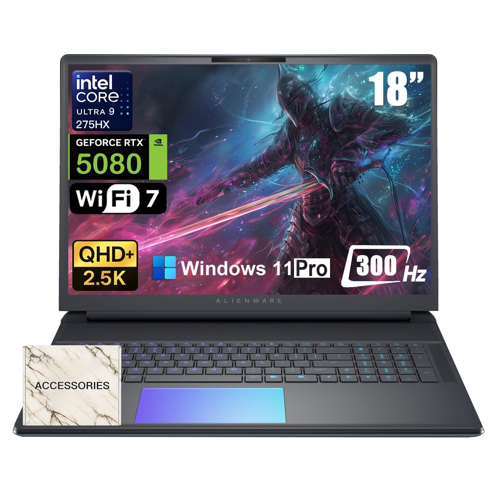 Alienware 18 Area-51 Gaming Laptop - Intel Ultra 9 275HX (24-Core, Up to 5.4GHz), RTX 5080 GDDR7, 16" 2.5K QHD+ 300Hz, 64GB DDR5, 4TB SSD, Backlit KB, w/DVD Drive, Win 11 Pro, Office Lifetime