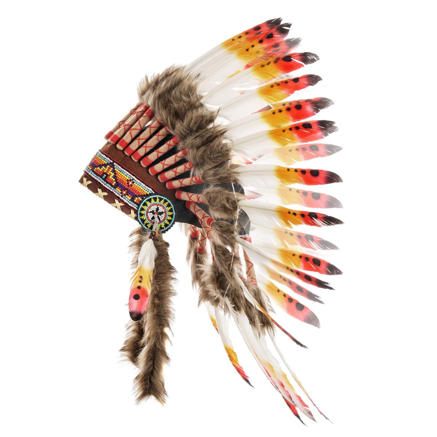 Novum Crafts Indian Headdress with Real 65cm Feathers - Rasta (White,Yellow,Red,Black)