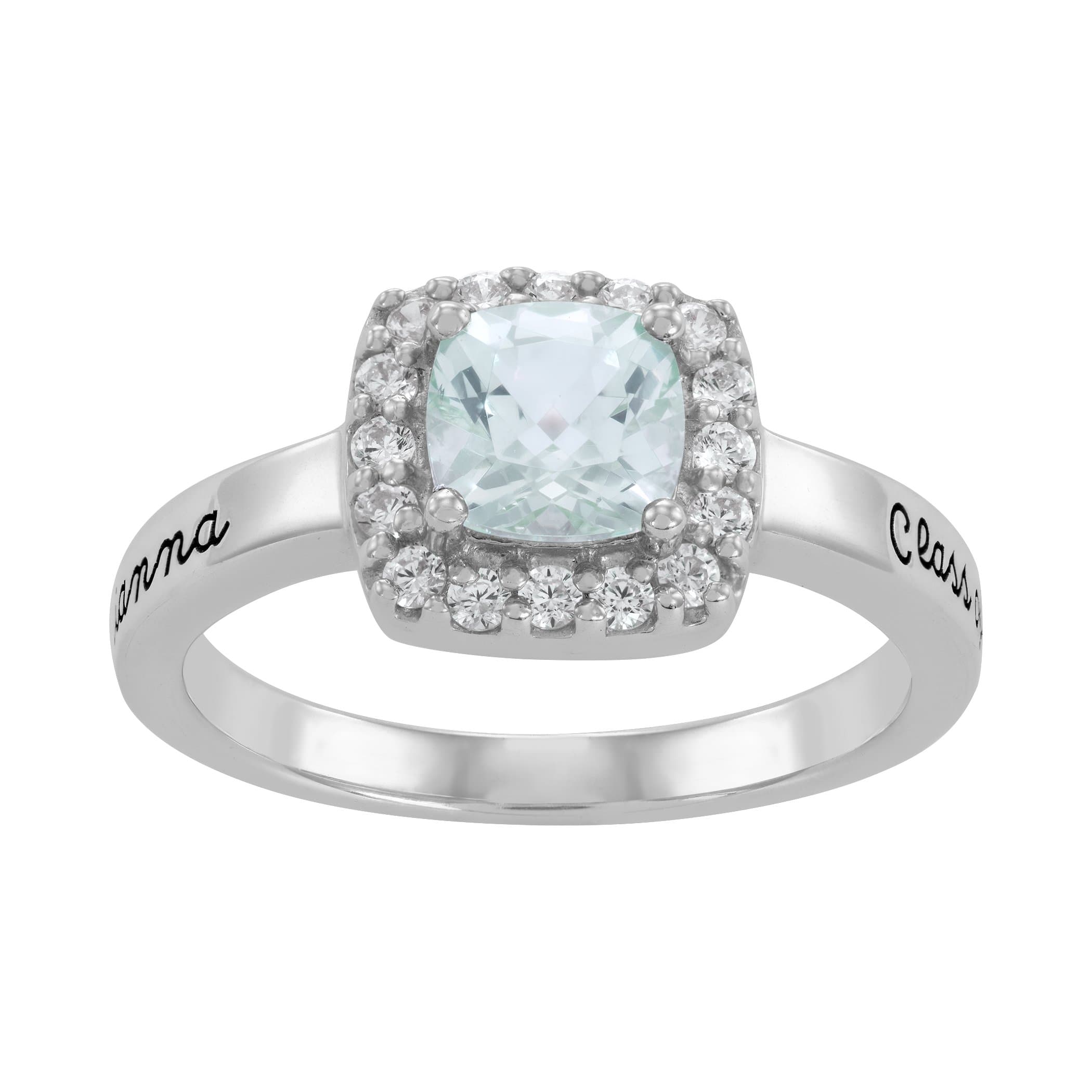 ArtCarved Reflection Simulated Birthstone Engraved Women's High School Class Ring, Sterling Silver