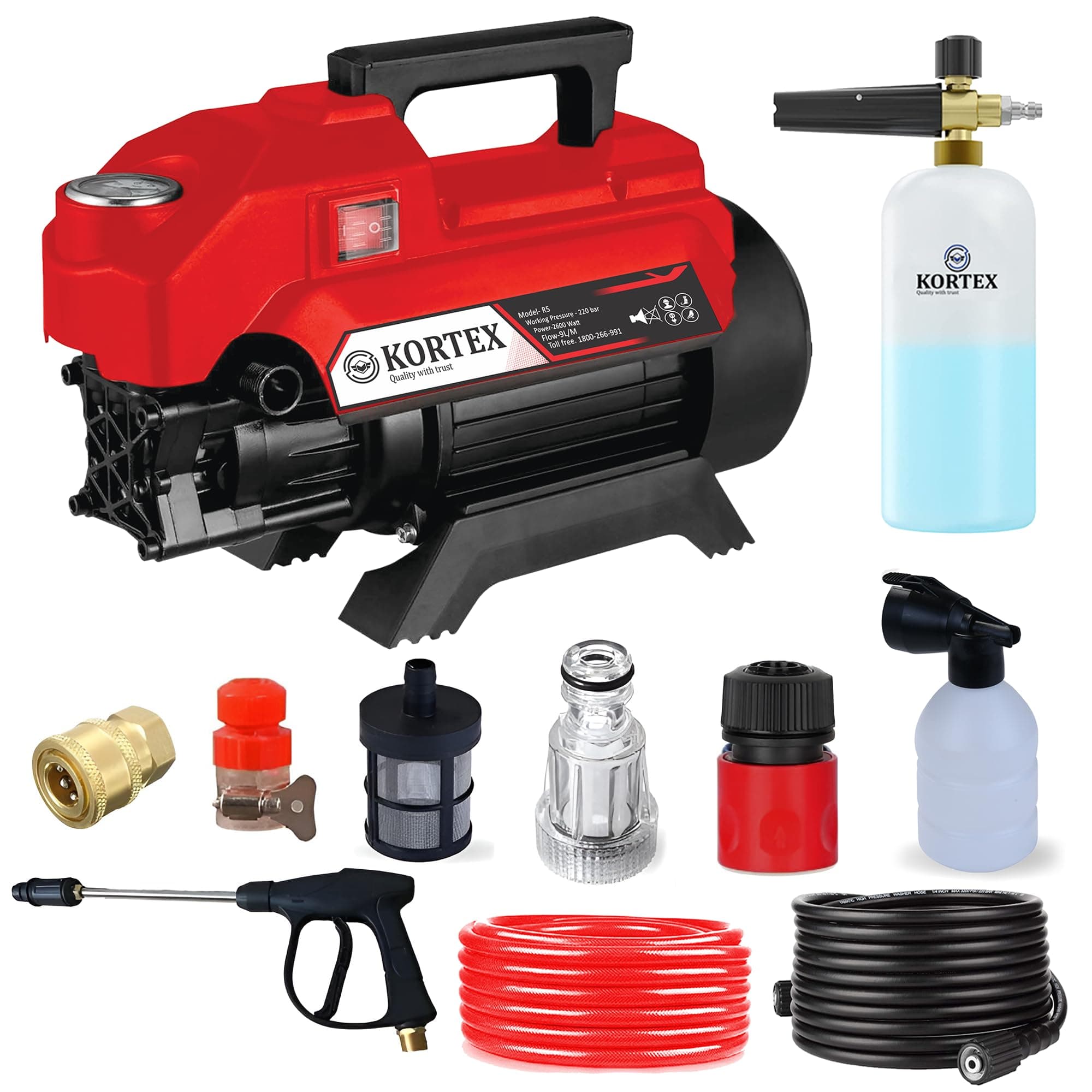 Kortex R5 High Pressure Car Washer Machine Motive Power 1800 watt and Pressure 130 bar with Copper Winding. (Updated Model)