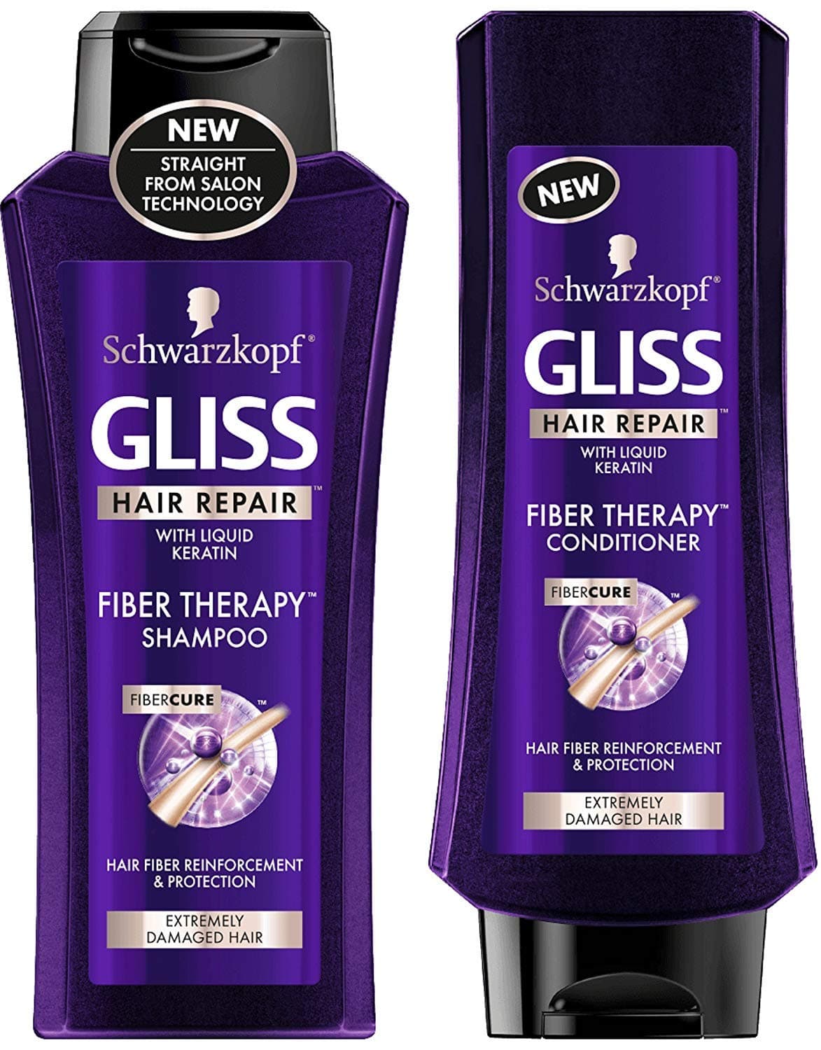 Schwarzkopf Gliss Hair Repair - Fiber Therapy For Extremely Damaged Hair - Shampoo & Conditioner Set - Net Wt. 13.6 FL OZ (400 mL) Per Bottle - One Set