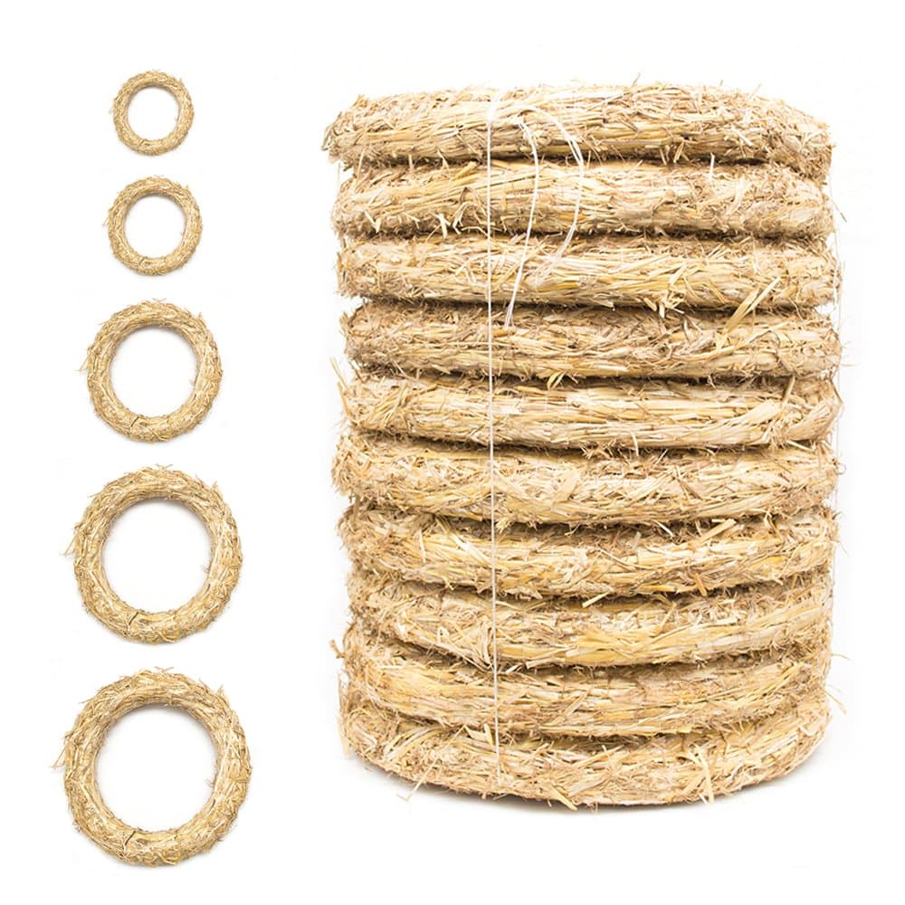 DekoPrinz® Straw Wreaths, Pack of 10, 20 cm Diameter, 3 cm Thick, Straw Romans, Door Wreath, Decorative Wreath, Blank Wreath, Straw Ring