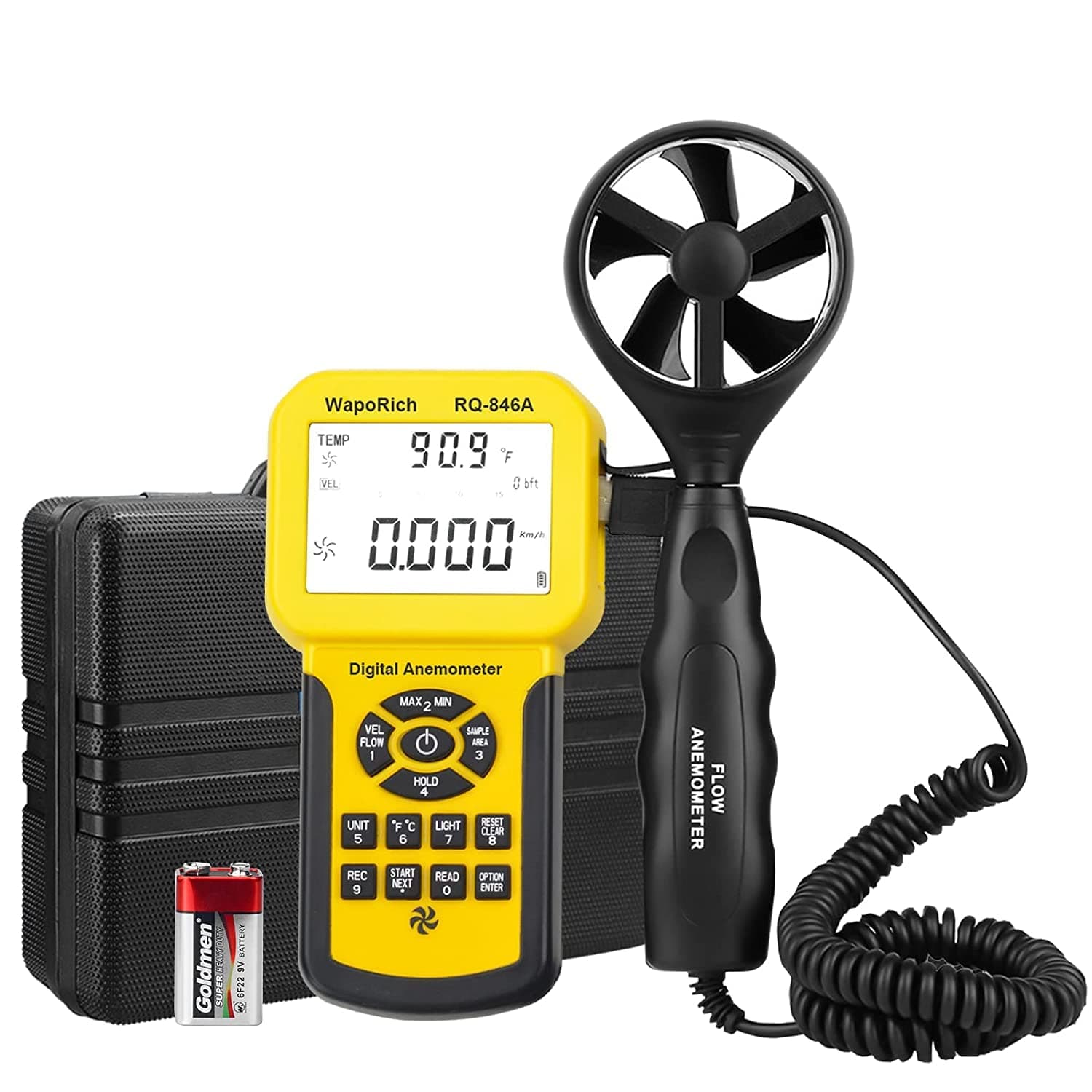 HVAC Anemometer Handheld RQ-846A,Pro HVAC Anemometer Measures Wind Speed, CFM Air Flow Velocity,Wind Flow, Wind Temperature with Backlight,MAX/MIN/AVG