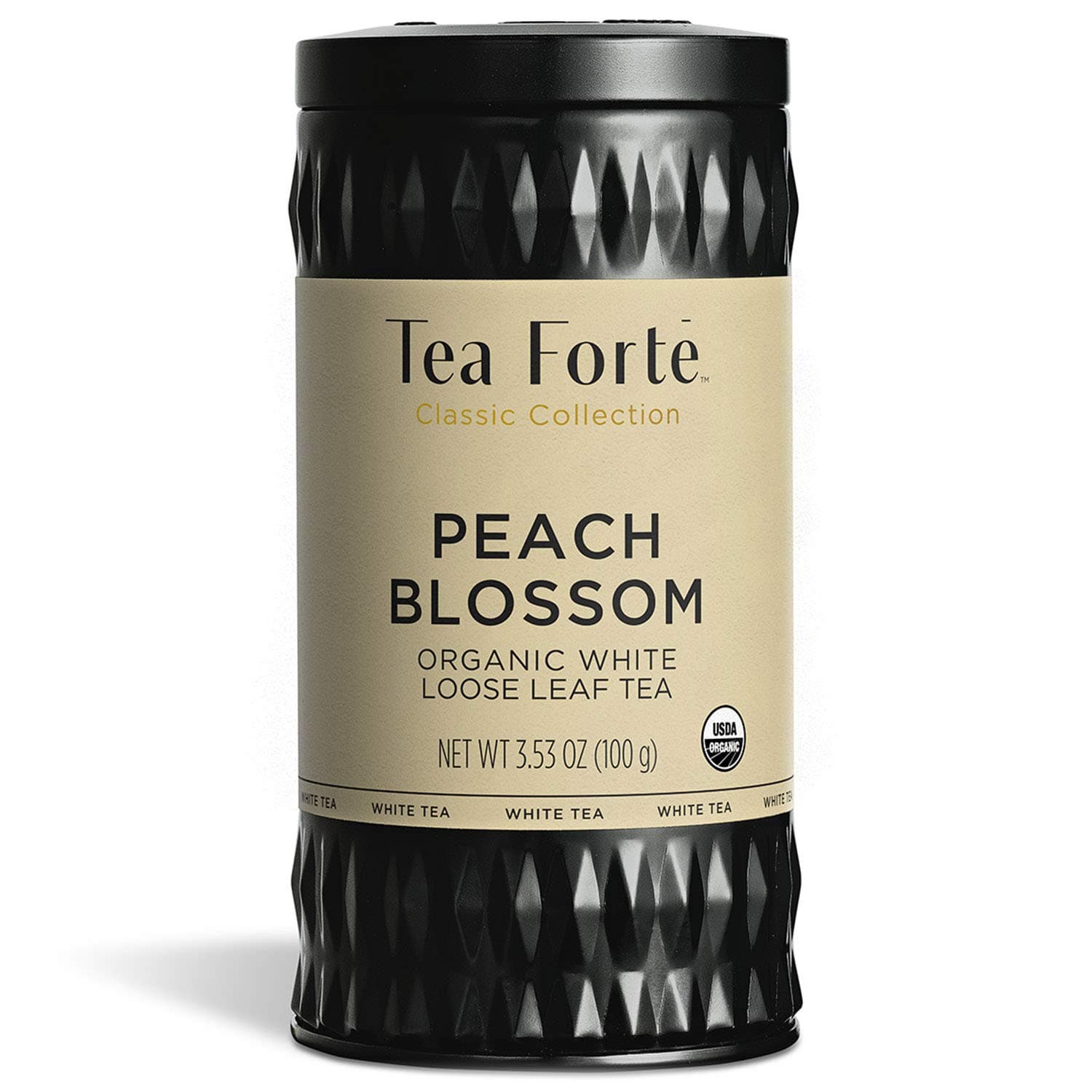 Tea Forte Peach Blossom Premium Organic Loose Leaf Caffeinated White Tea Blend Canister, Makes 35-50 Cups