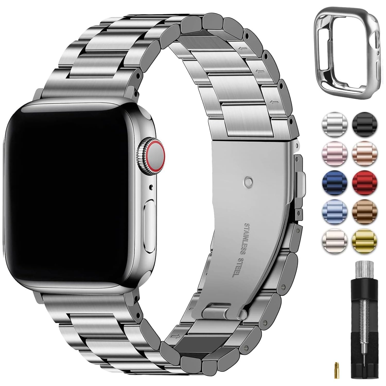 Fullmosa Metal Band with Case Compatible with Apple Watch Strap 49mm 46mm 45mm 44mm 42mm 41mm 40mm 38mm, Steel Apple Watch Band for iWatch Ultra3/2/1 SE3/SE2/SE Series 11/10/9/8/7/6/5/4/3/2/1