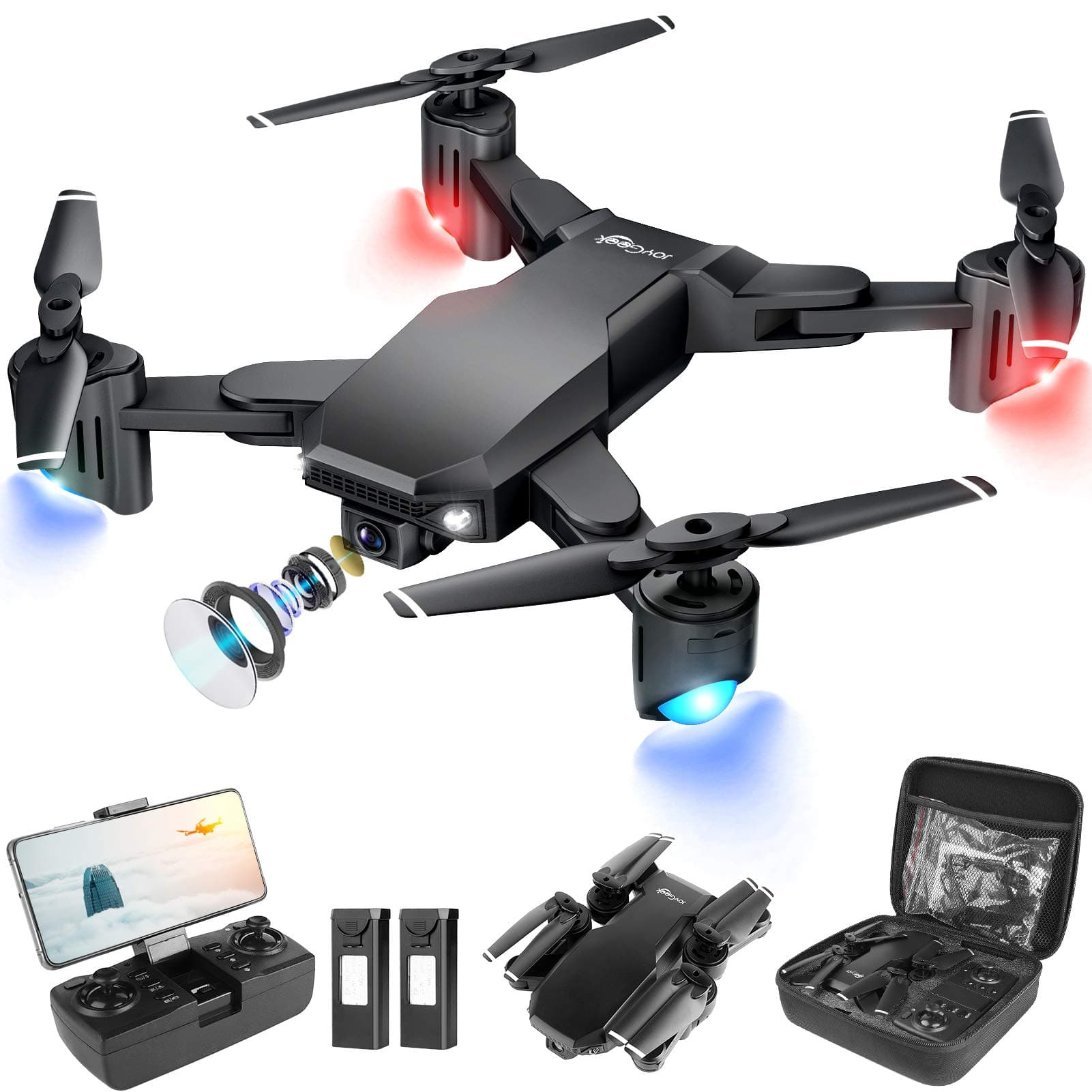 JoyGeek Drone with Camera for Adults Kids Gifts, 1080P HD Foldable 110° FPV RC Remote Control Quadcopter for Boys Beginners, 40 Min Long Flight Time, Gesture Control, 3D Flip, Altitude Hold Aircraft