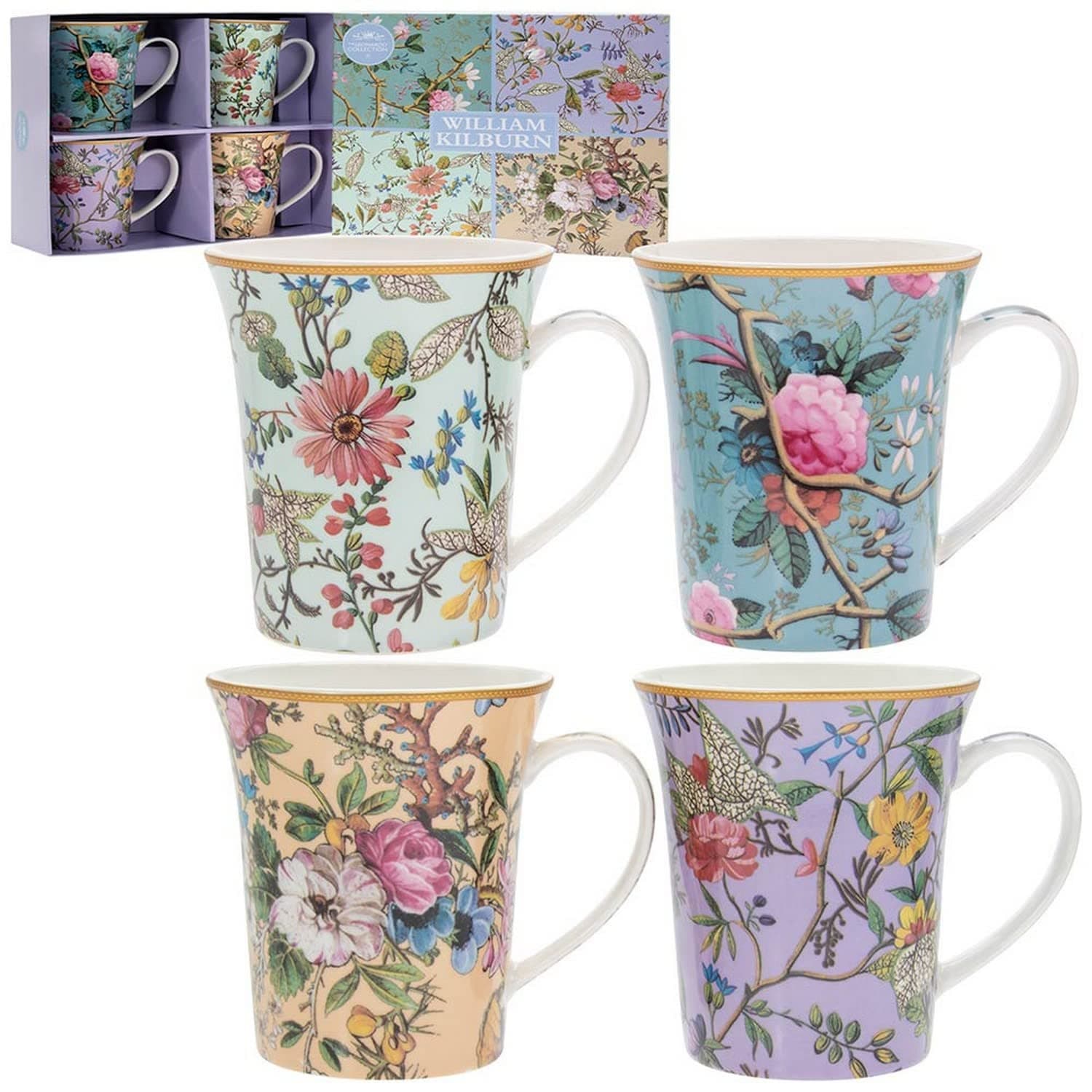 The Leonardo Collection LP94355 William Kilburn Mugs Set of 4, Ceramic, 7 milliliters