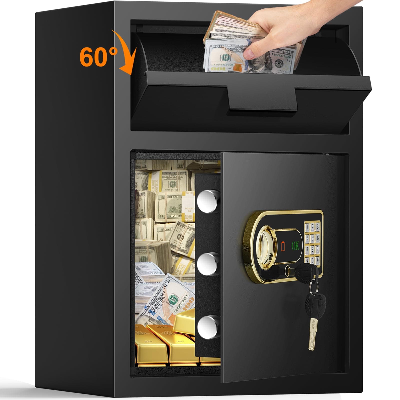 2.8 Cubic Drop Safe for Business, Anti-Theft Drop Slot Safes for Money with Digital Combination Lock & Spare Keys, Cash Depository Safe with Drop Box for Home Retail Store Business