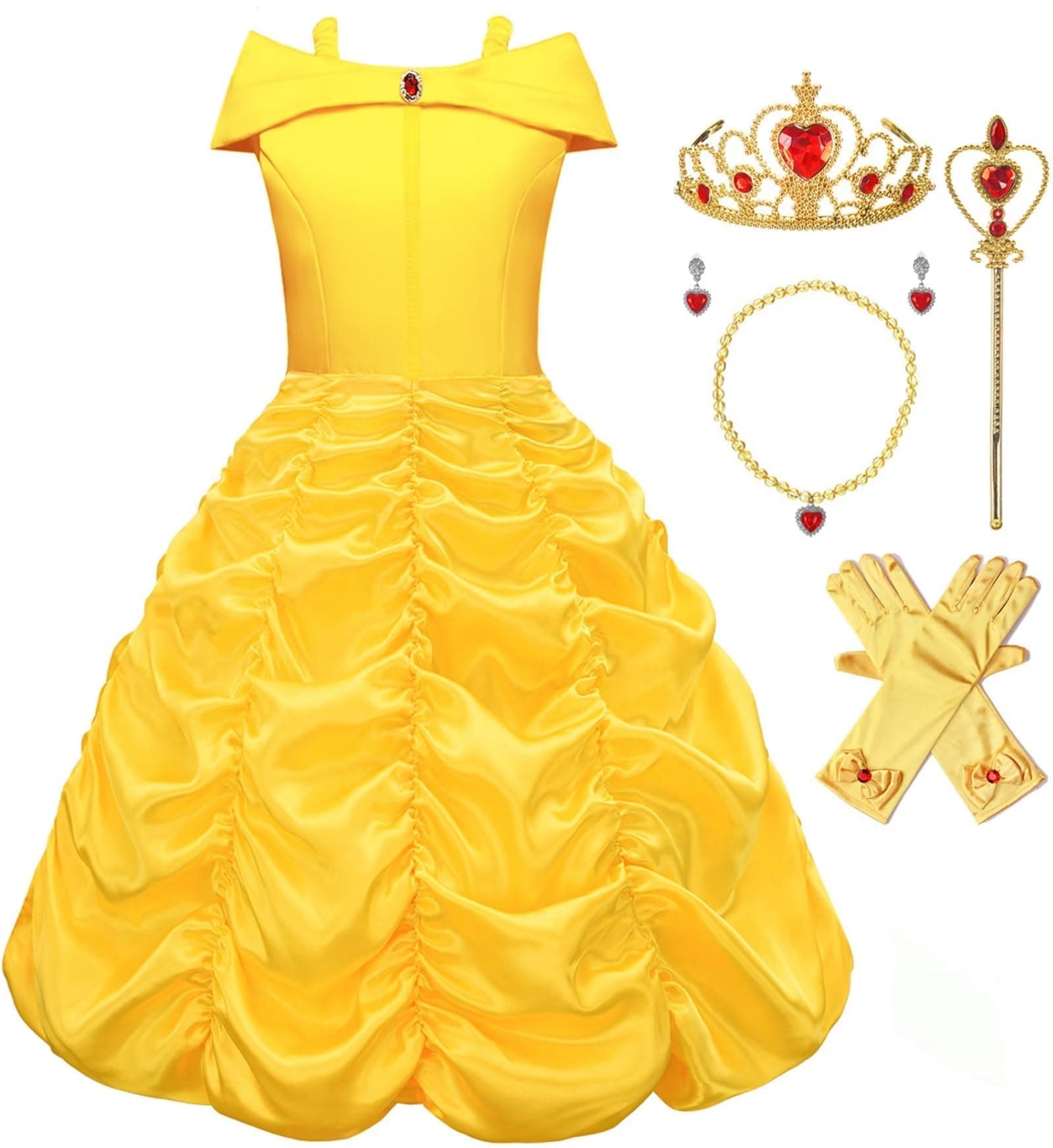 Avady Princess Dress for Girls Halloween Cosplay Costumes Birthday Party Dress Up Clothes Yellow