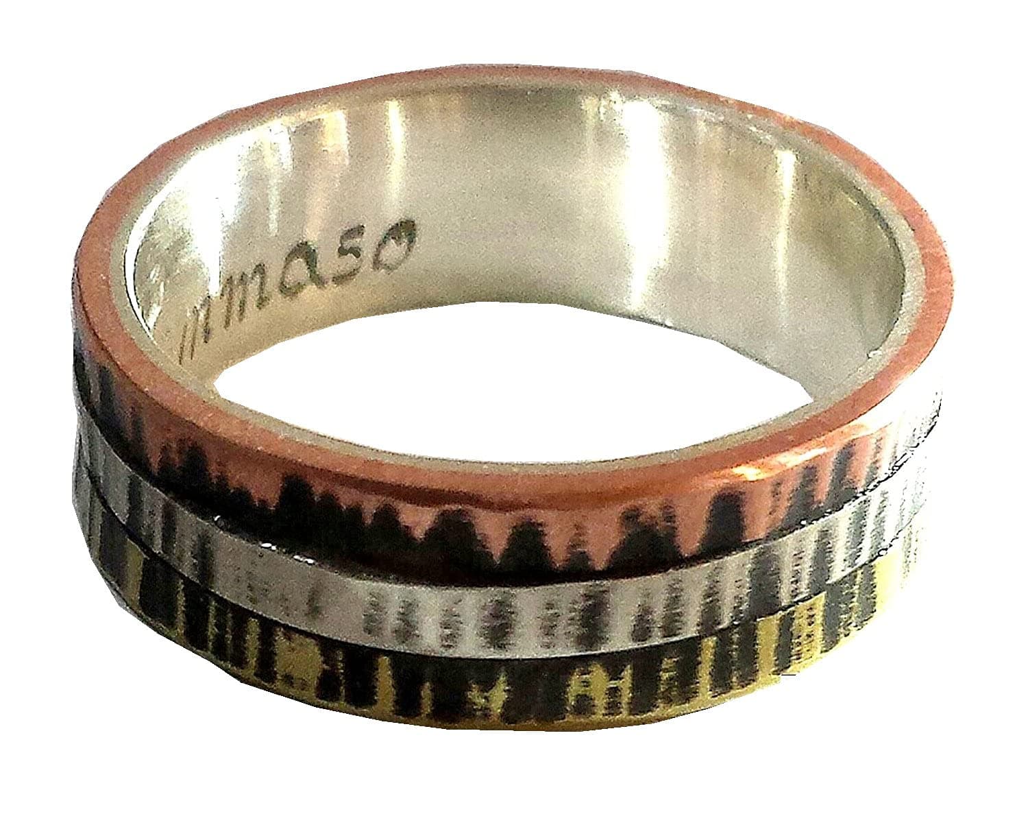 Silver engagement ring with three metal outside, cartier style with personalized text