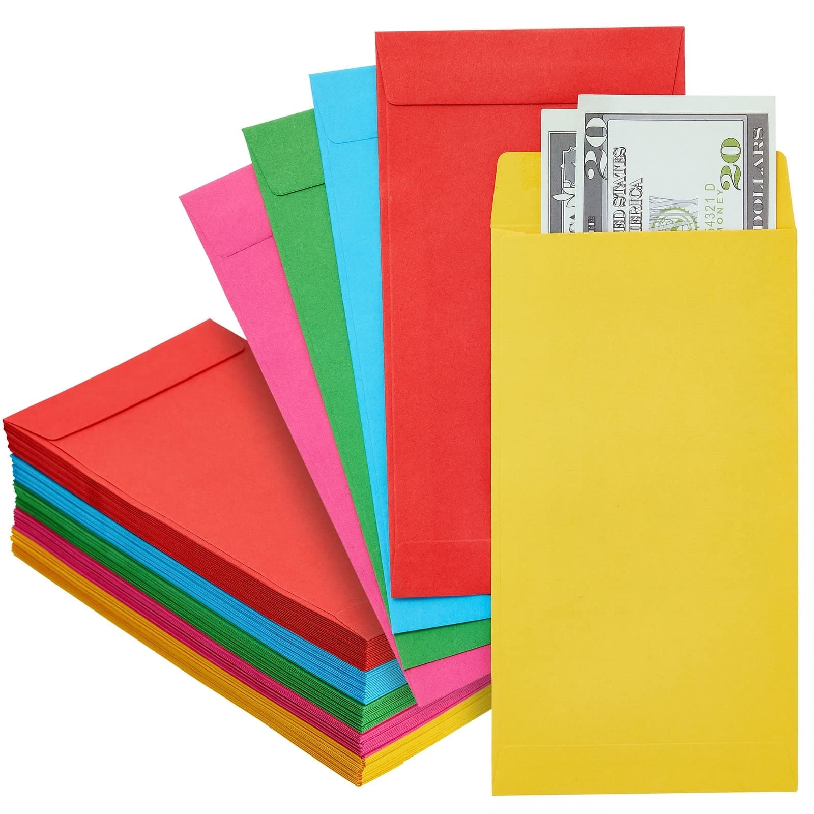 100 Pack Colorful Money Envelopes for Cash – 6.5 x 3.5 inches, 100 GSM – Ideal for Budgeting, Payroll, Savings, Coins, Currency, and Bill Envelopes for Cash